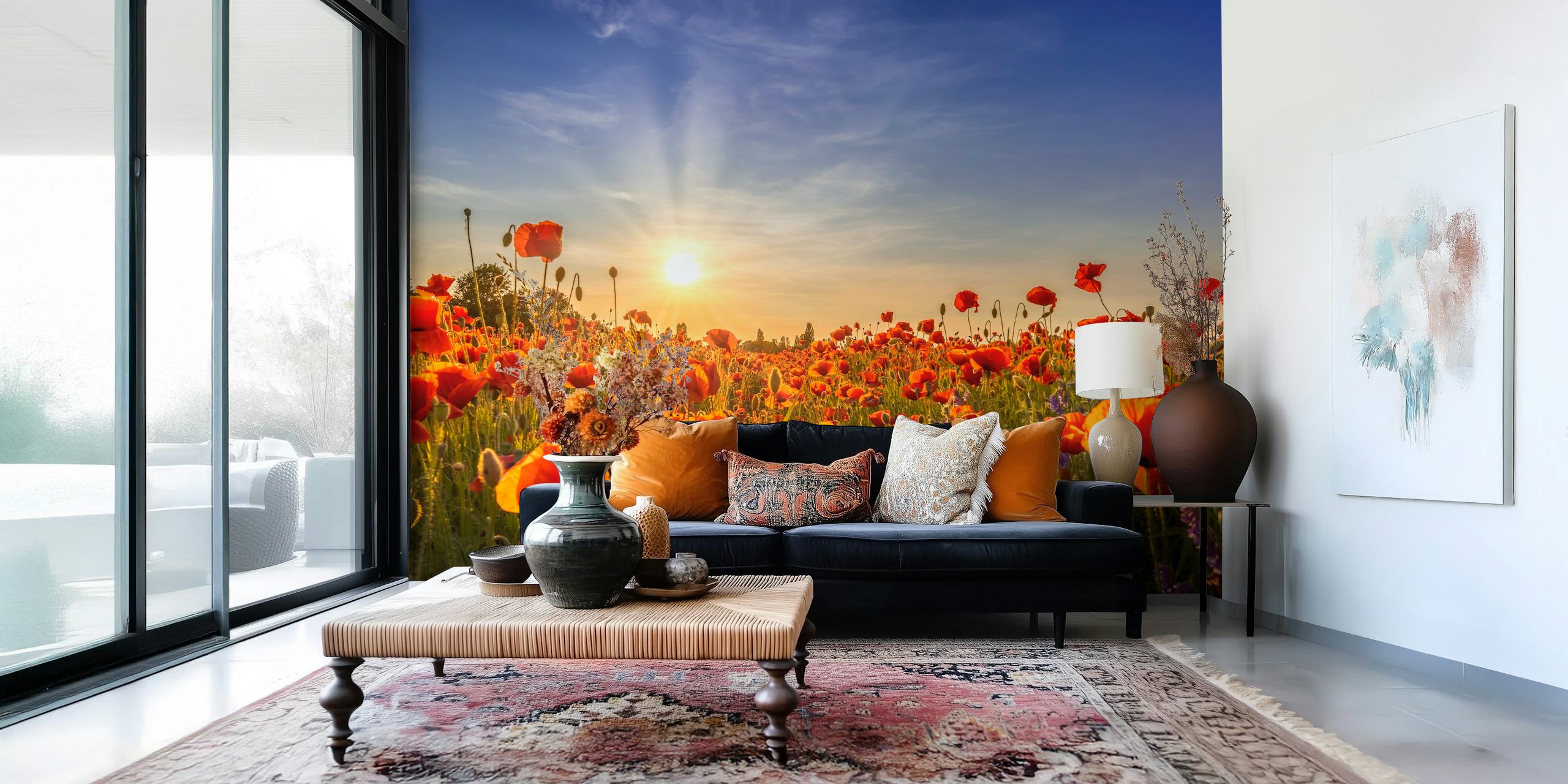 Poppies in the evening tapet i et rom