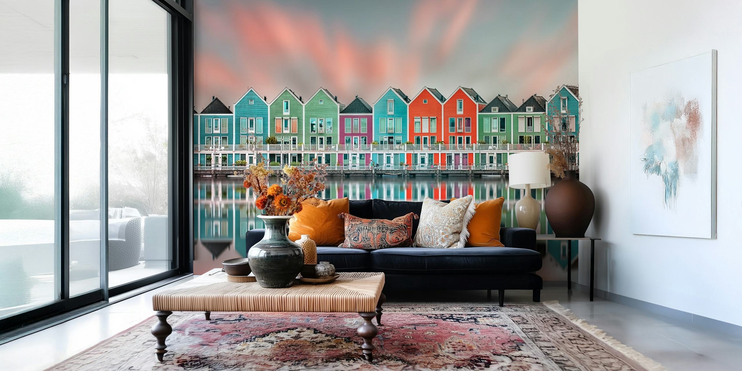 Fototapete Bunte häuser am wasser