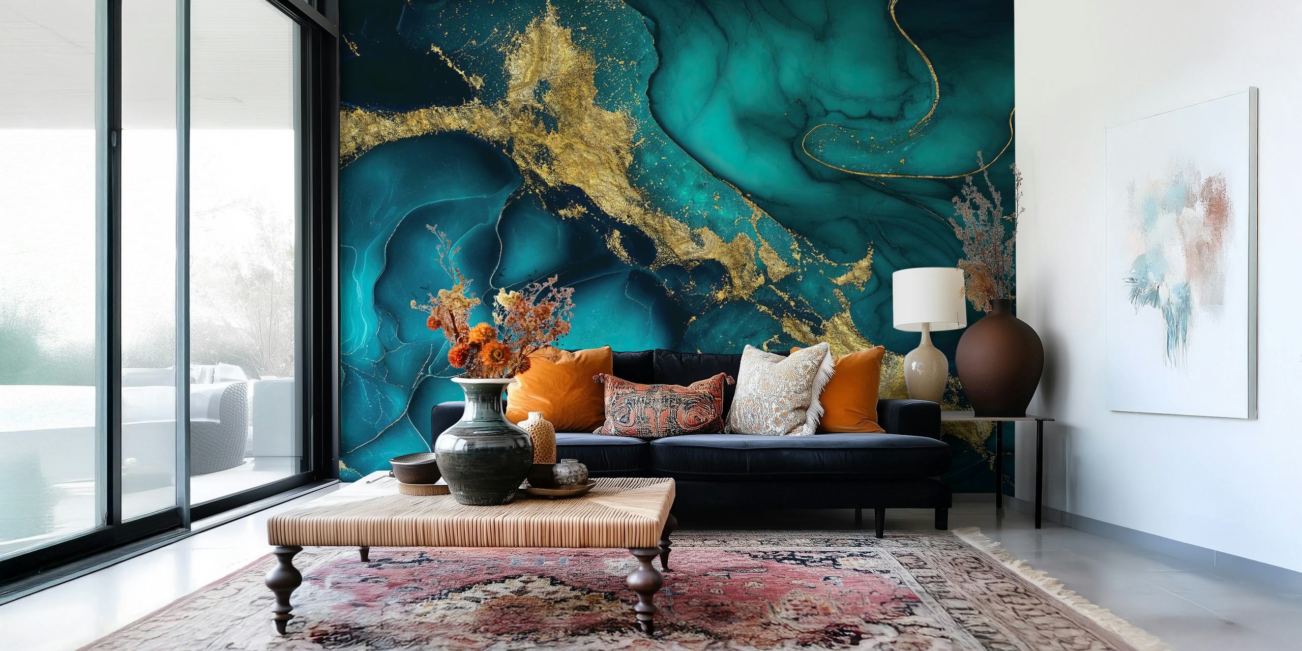 Diseño de papel tapiz Fancy Faux Marble Teal Gold II