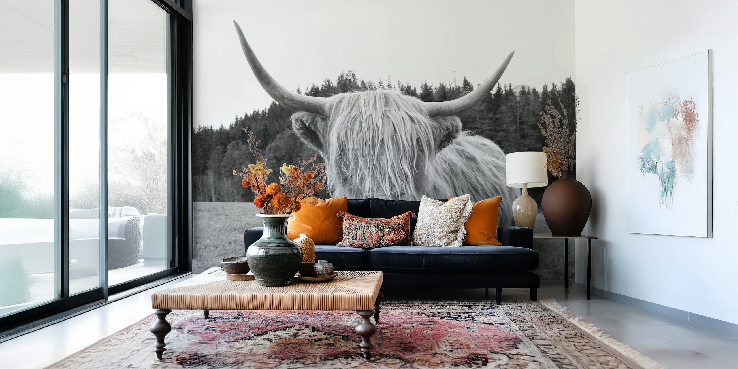 Highland Cow wallpaper in a room setting