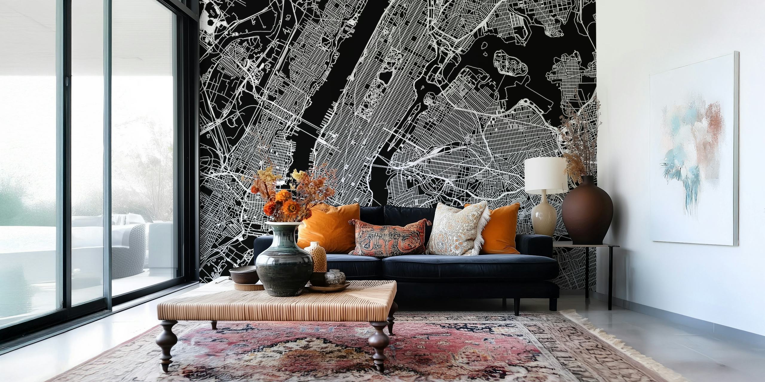 ταπετσαρία New York City Black Map σε ένα δωμάτιο
