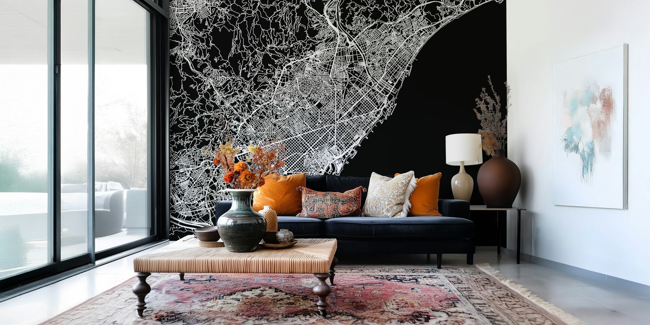 Barcelona city map design in black and white wallpaper