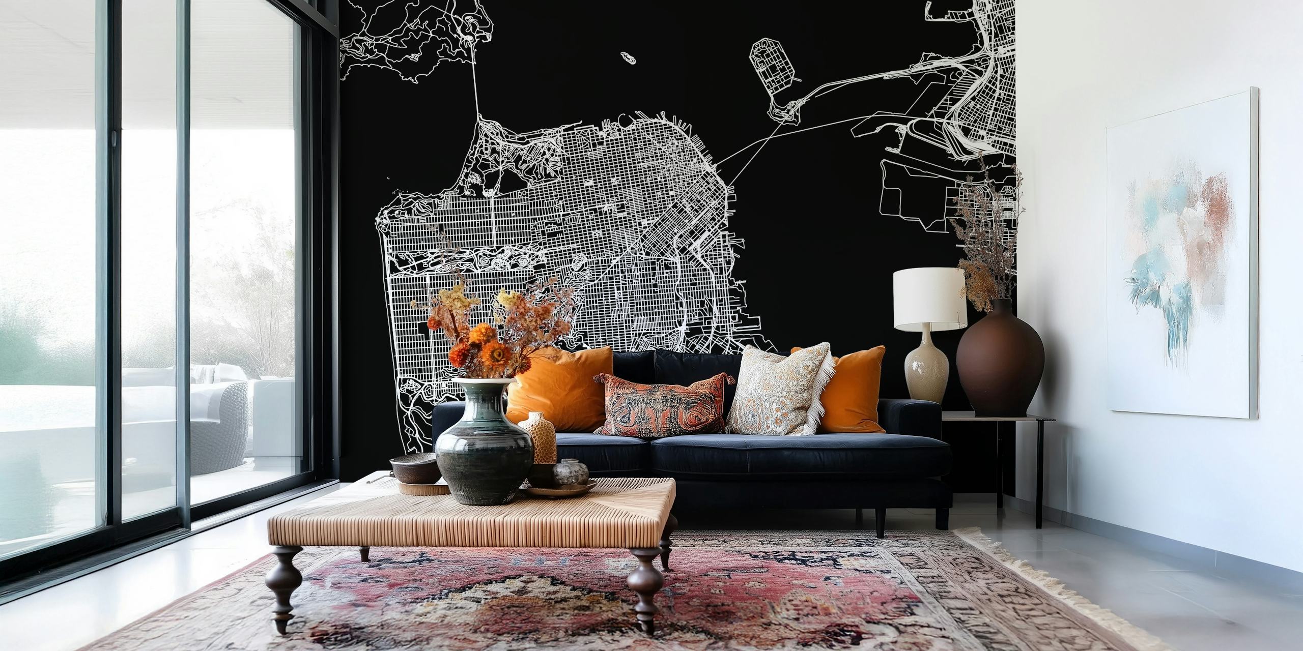 Black and white street map of San Francisco wall mural