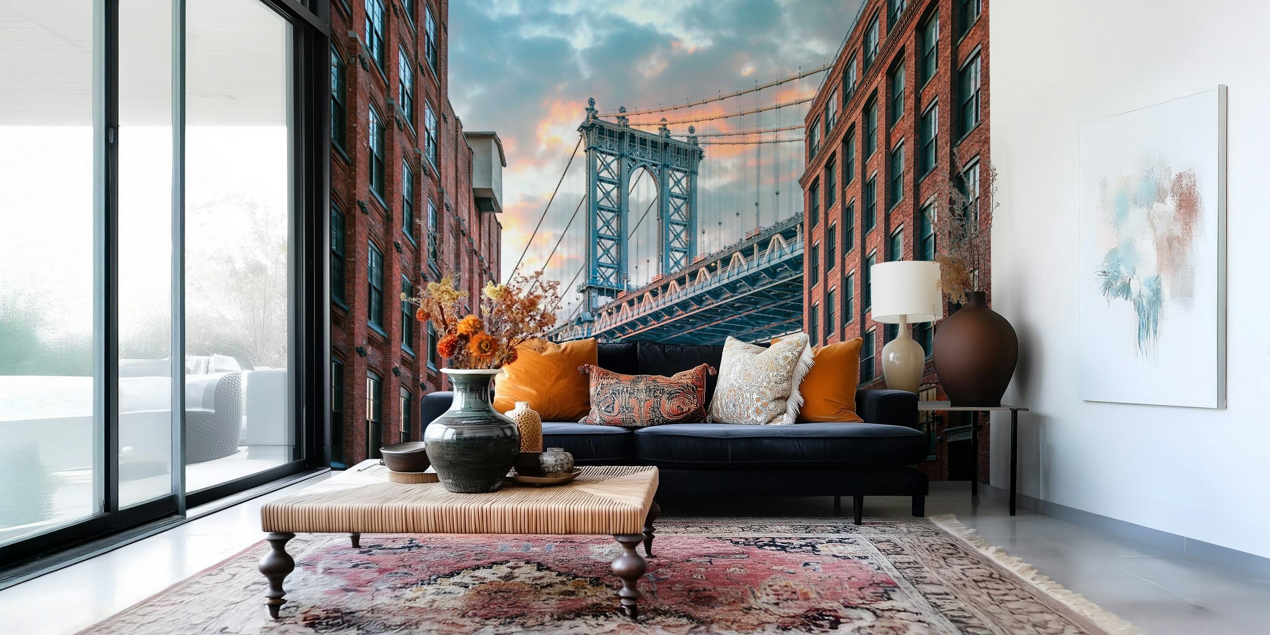 Póster Manhattan Bridge at sunset en una habitación