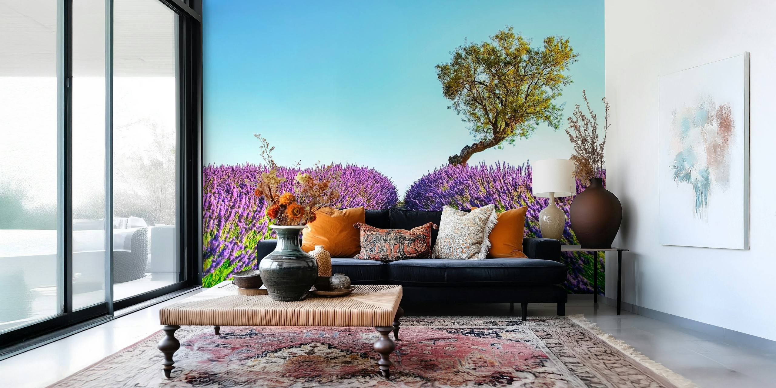 Lavender fields wallpaper in a room