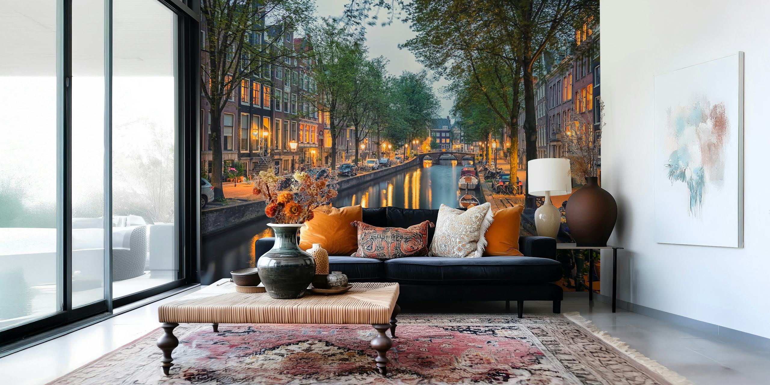Amsterdam city wallpaper displayed in a room