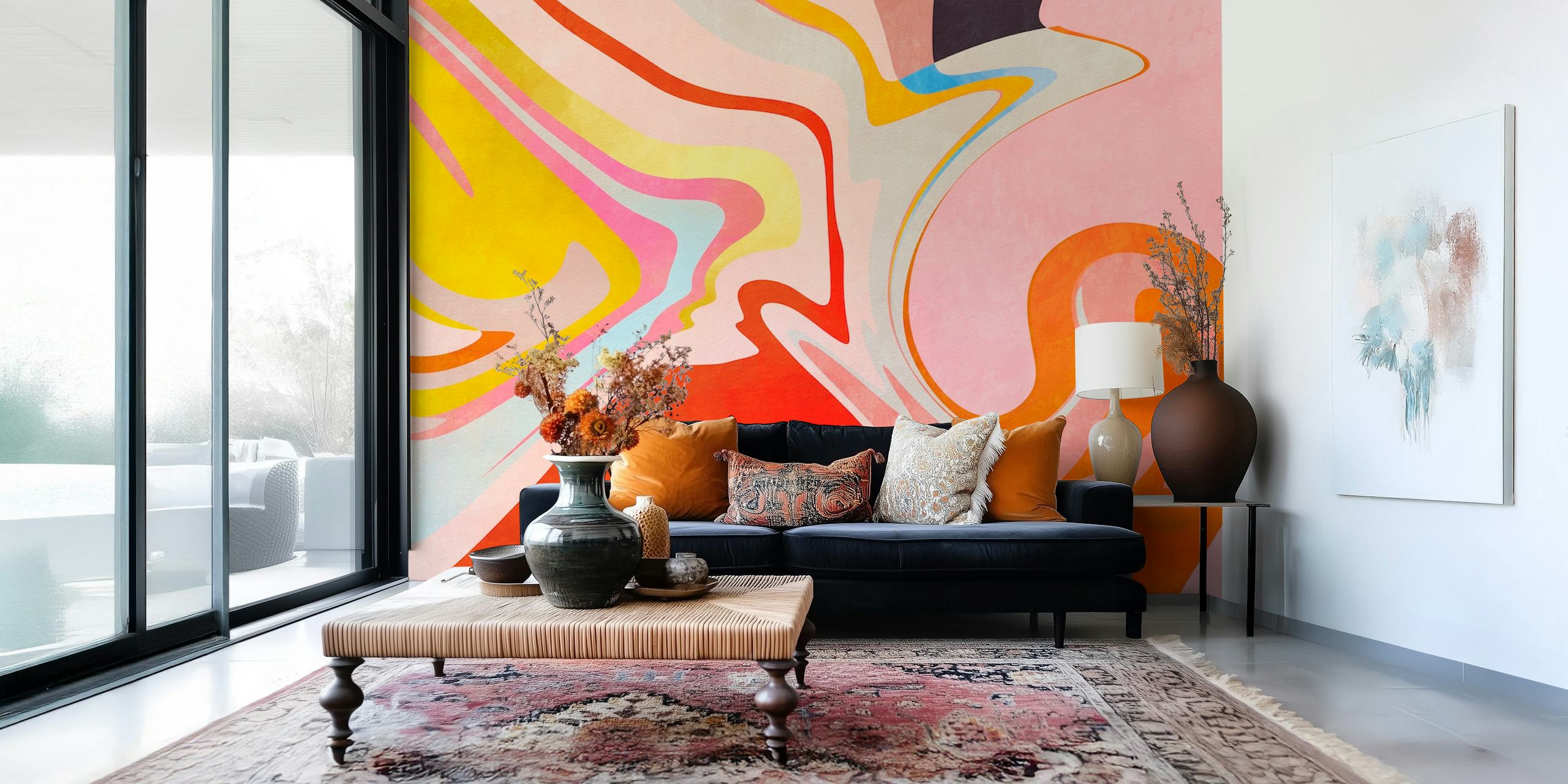 Fluid Pink Modern Retro tapet i et rom