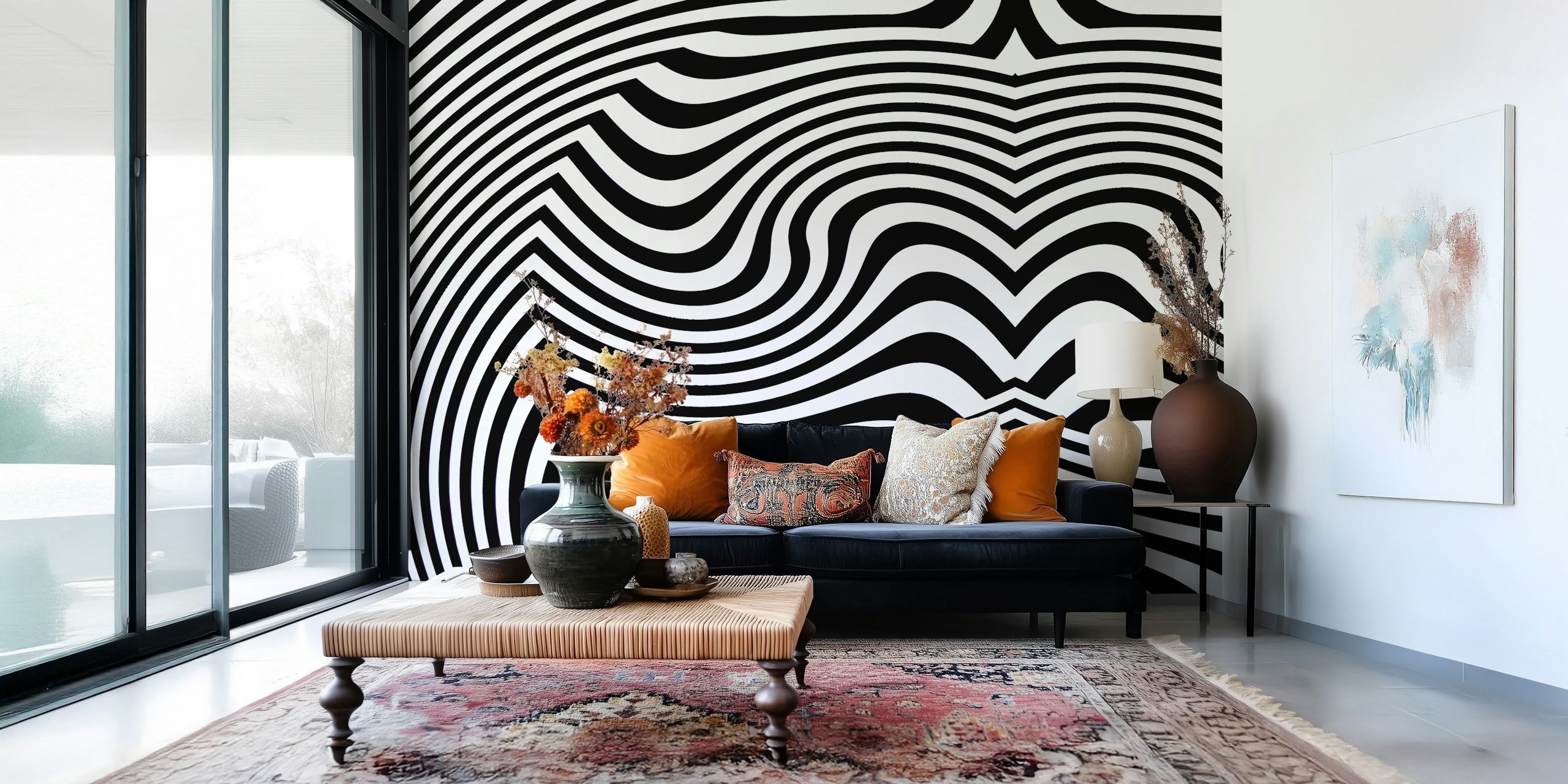 Stunning Black and White Optical Illusion Wallpaper design for interior walls