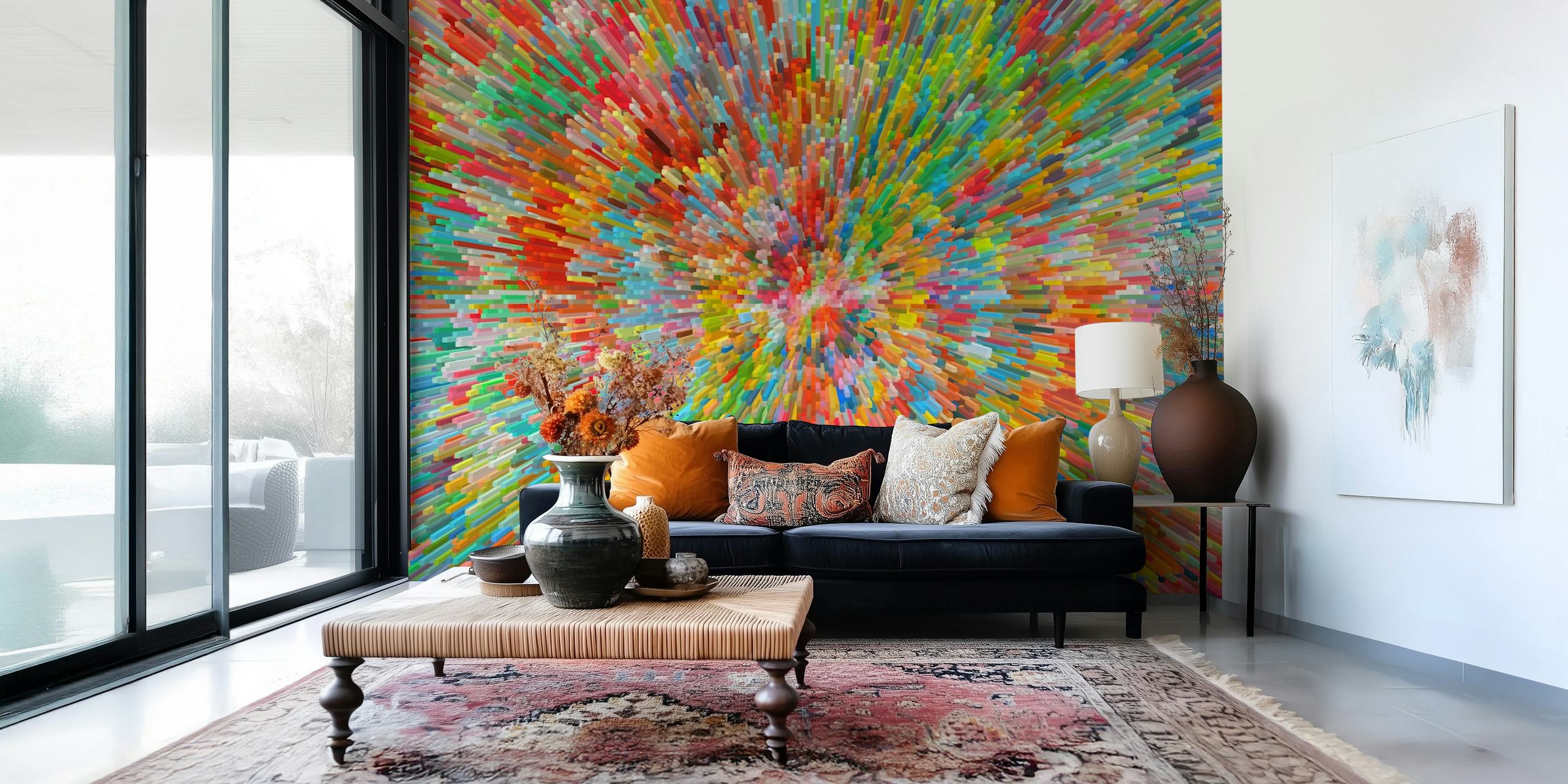 Colorful abstract burst pattern in various hues wallpaper