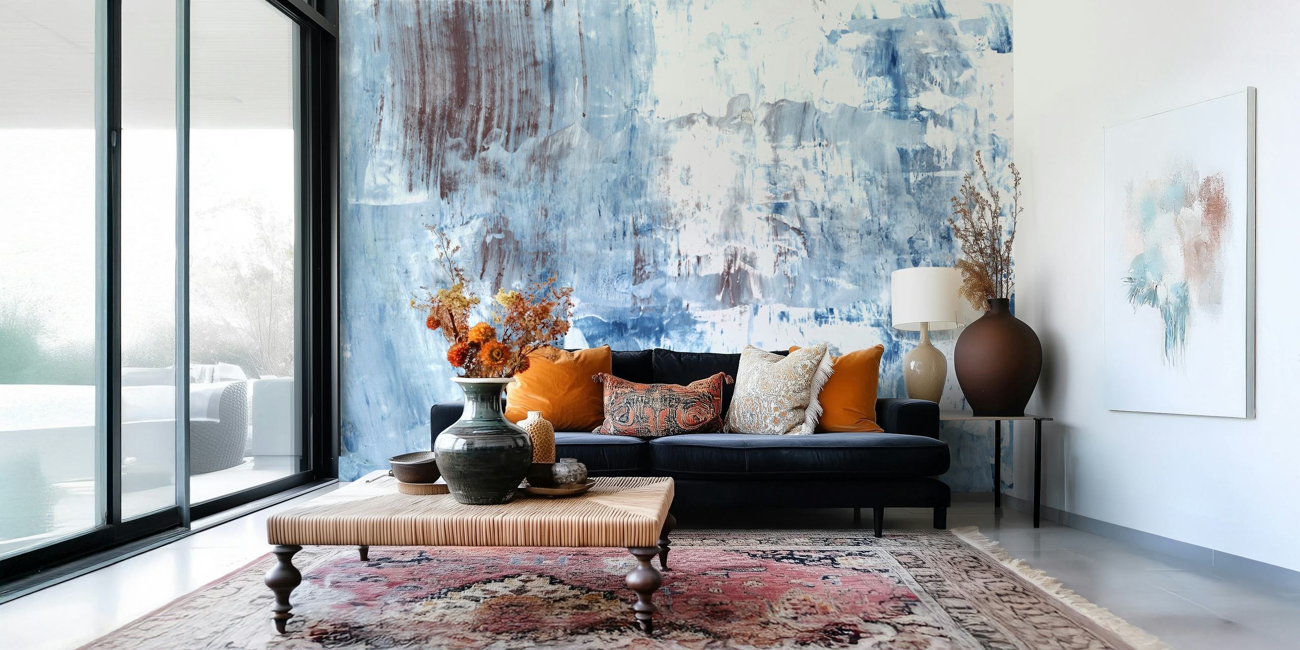 Blue abstract textured wallpaper with hints of brown