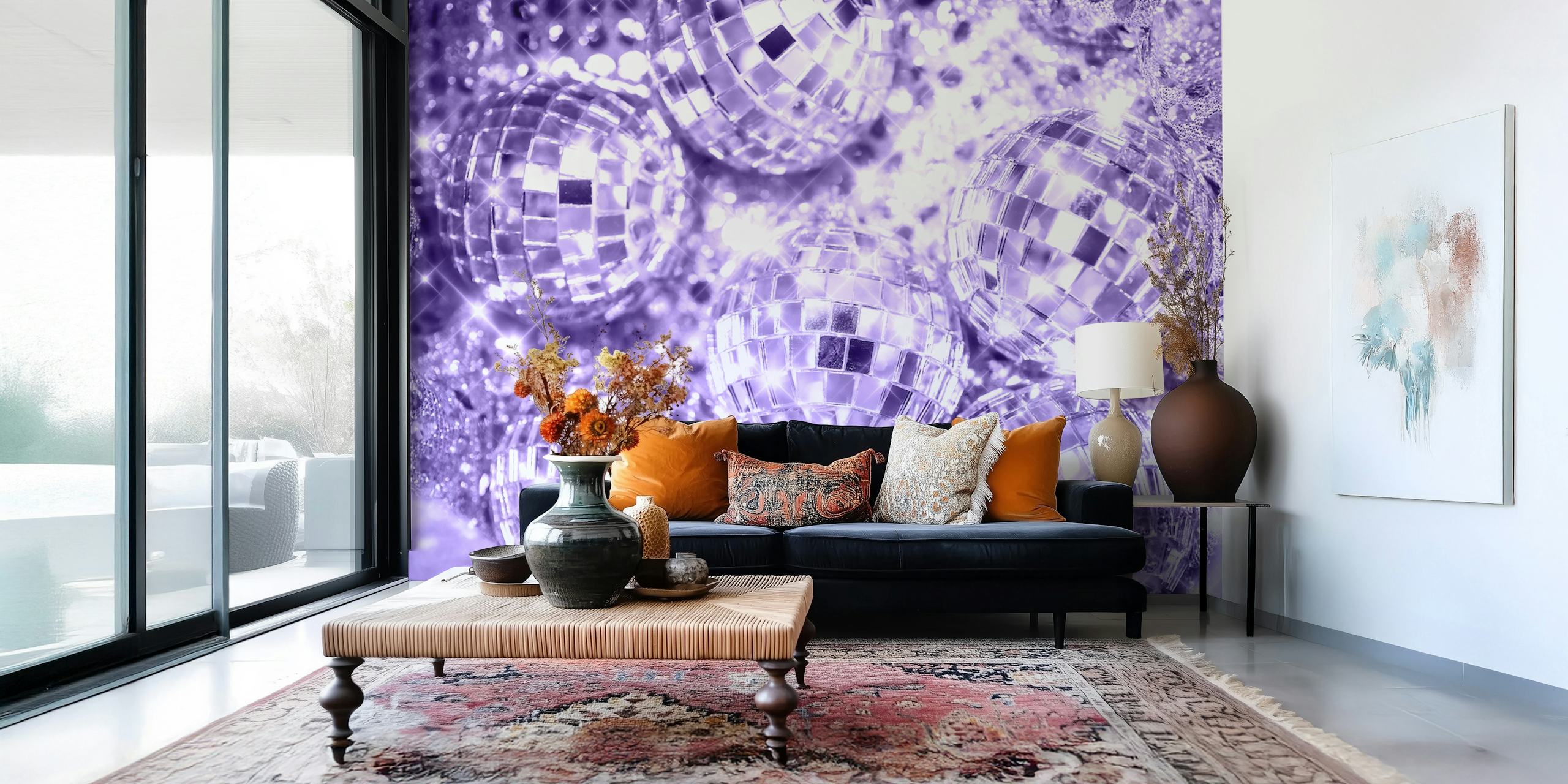 Disco balls wallpaper displayed in a room