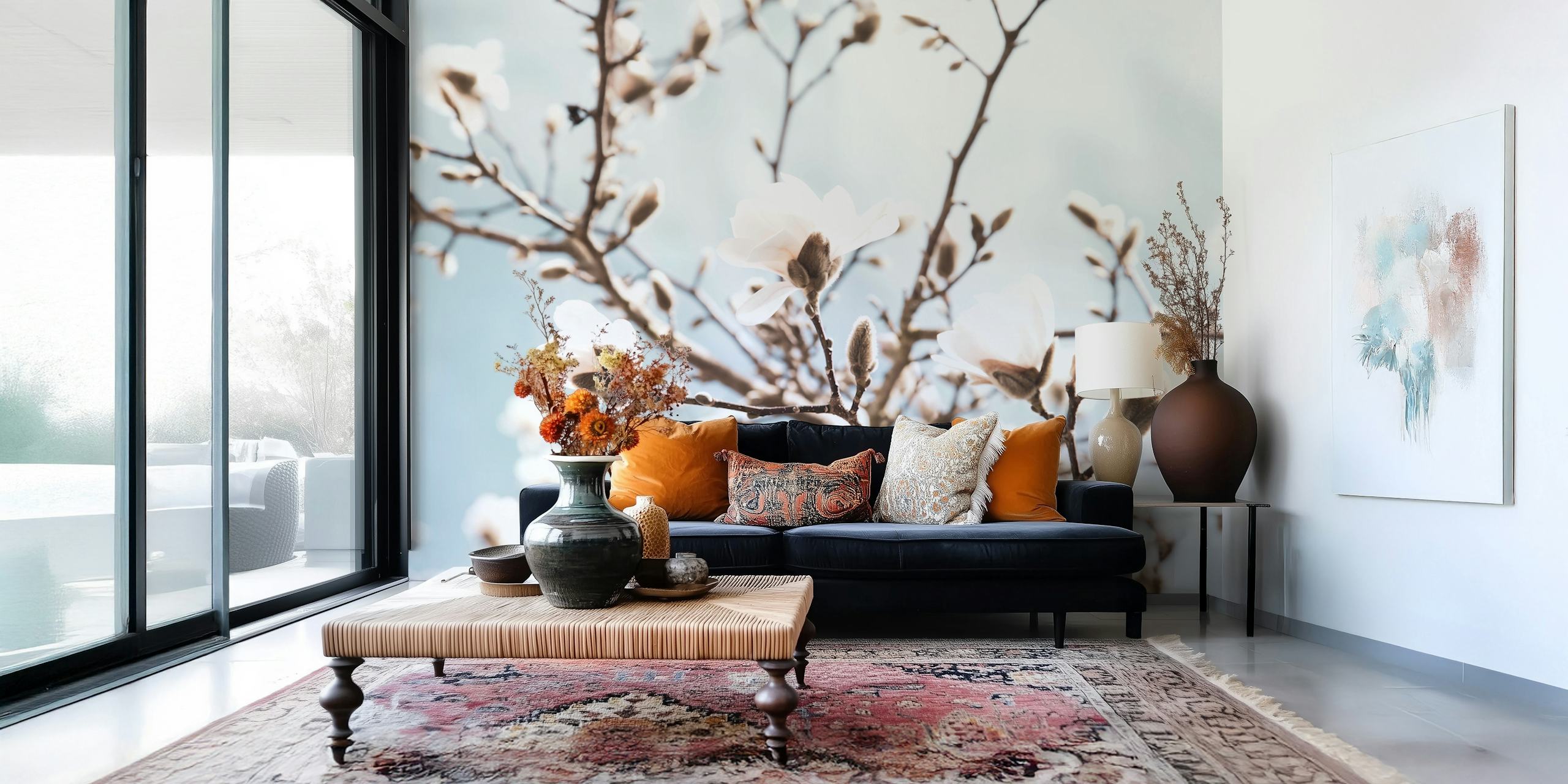 Delicate magnolia flowers in bloom on a Magnolia Beauty Dream 1 wall mural