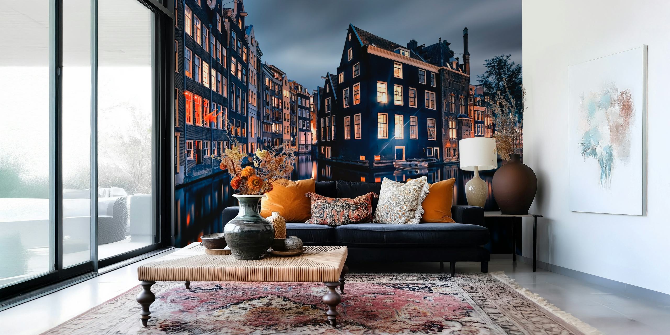 Amsterdam by night tapet i ett rum