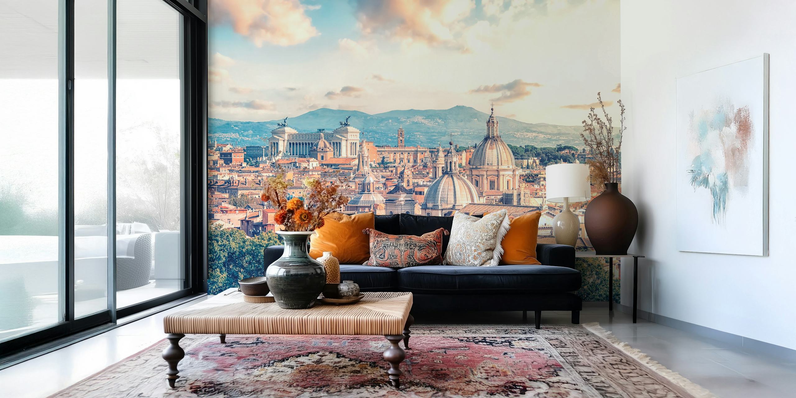 Rome skyline with domed roofs and soft colors wallpaper