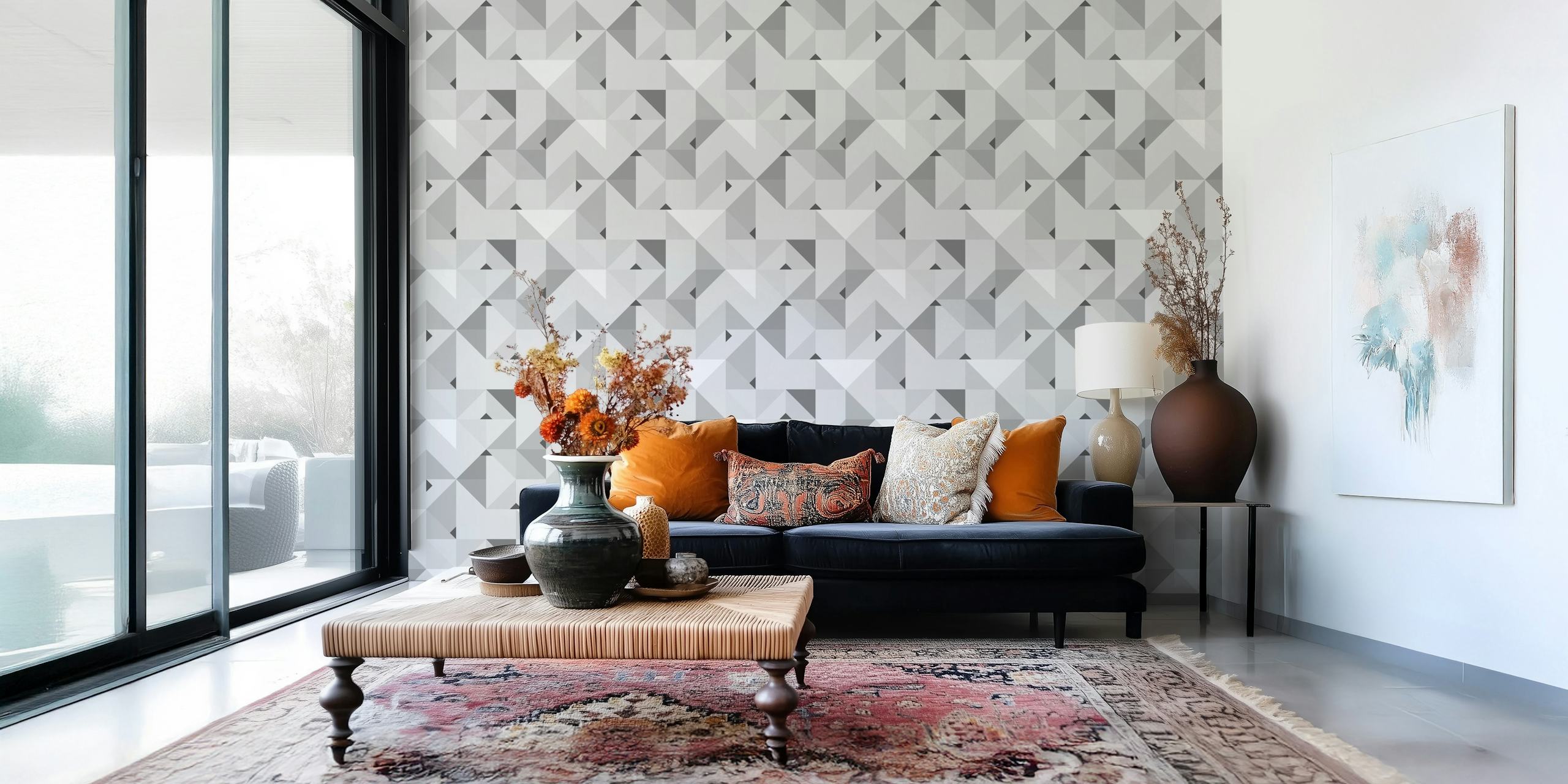 Grey Geometric wallpaper displayed in a room