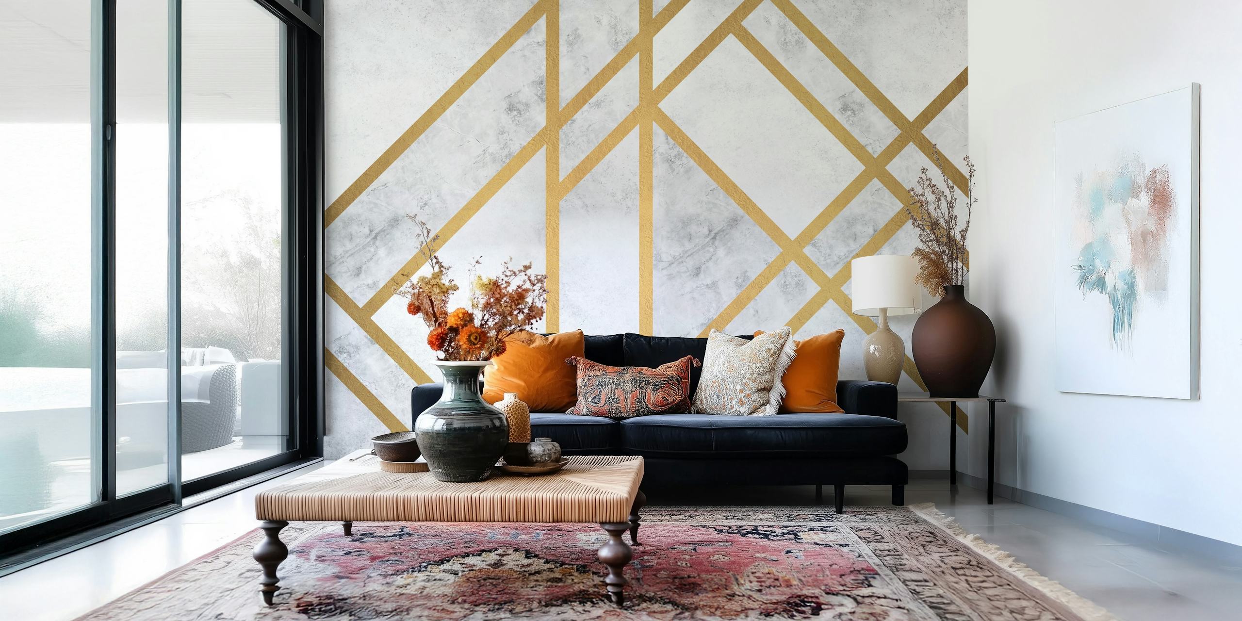 White Marble Art Deco Luxe wallpaper in a room