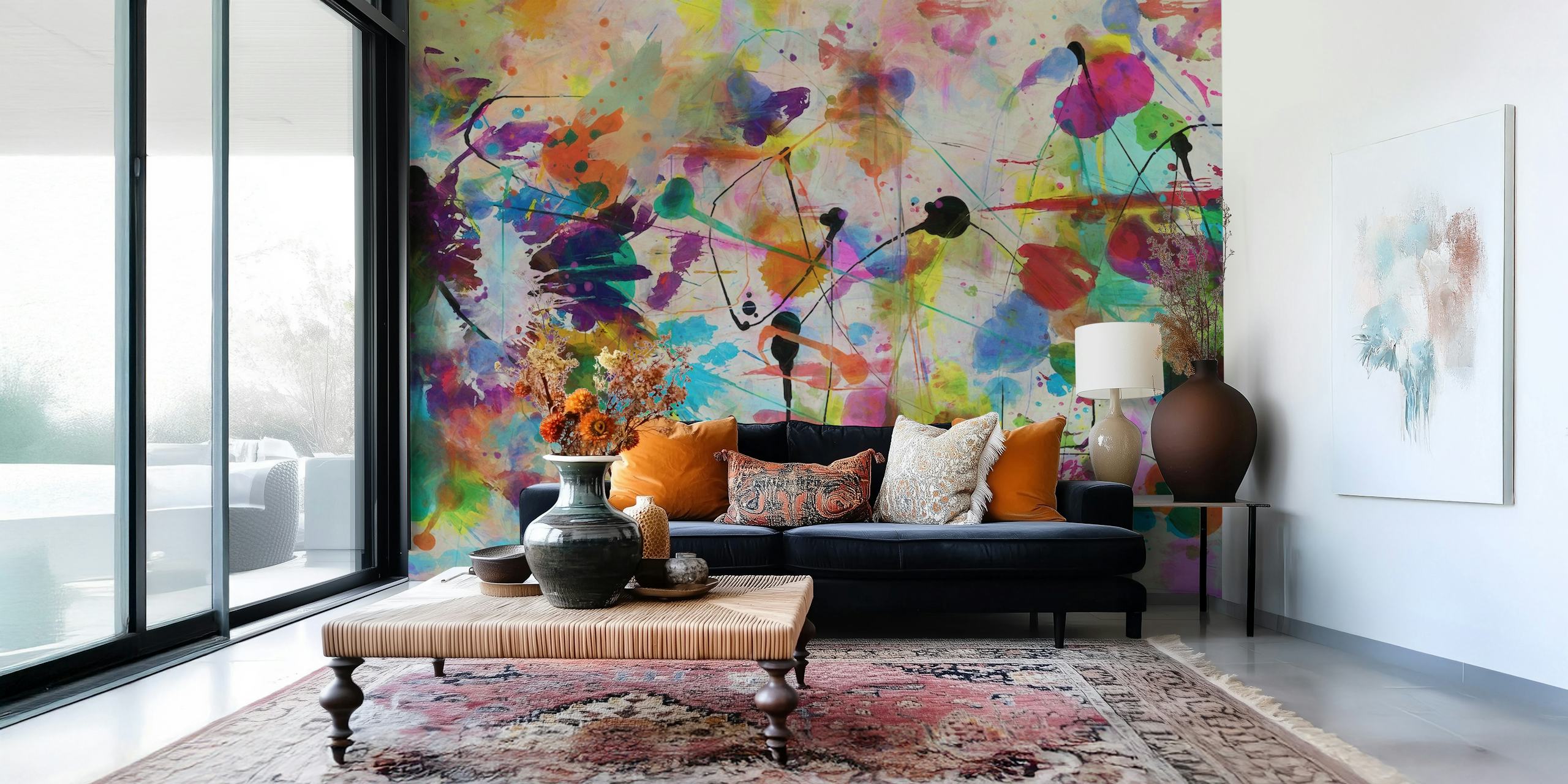 Wandbild „Abstrakte Landschaft Pollock Party“ mit Spritzern lebendiger Farben