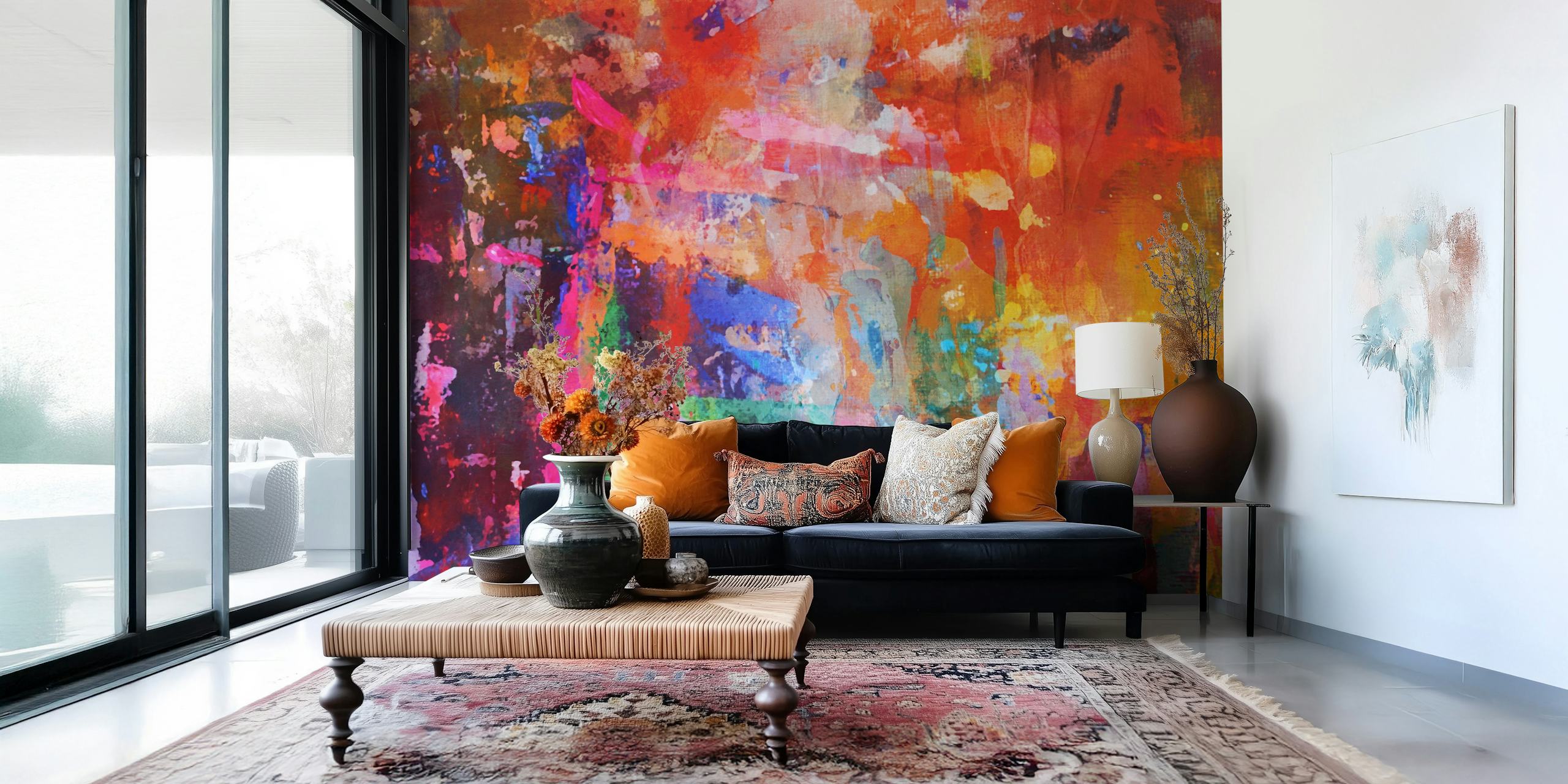 Colorful abstract brush strokes in bright hues wallpaper