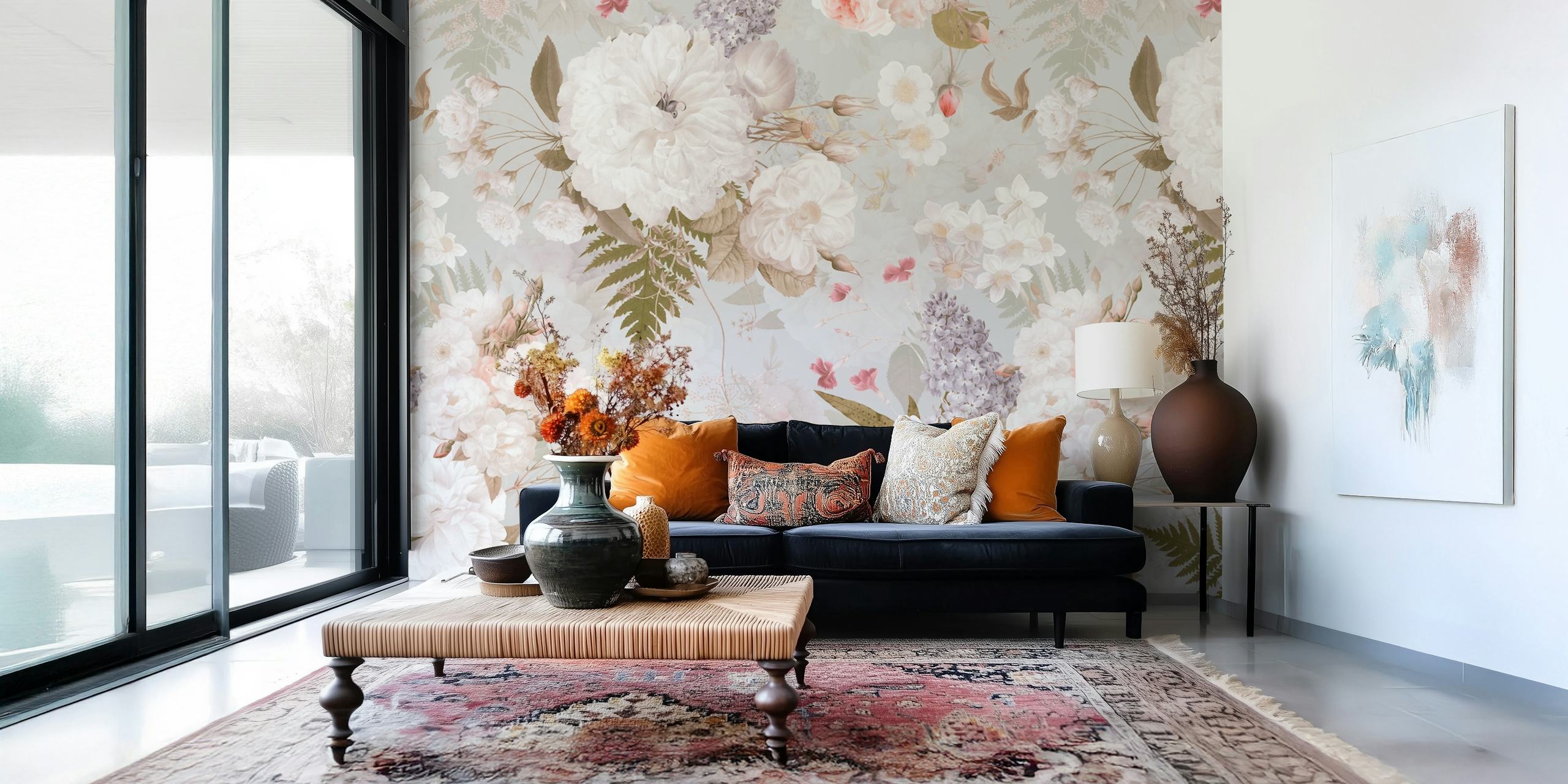 Floral arrangement with soft pastel colors and ferns wallpaper