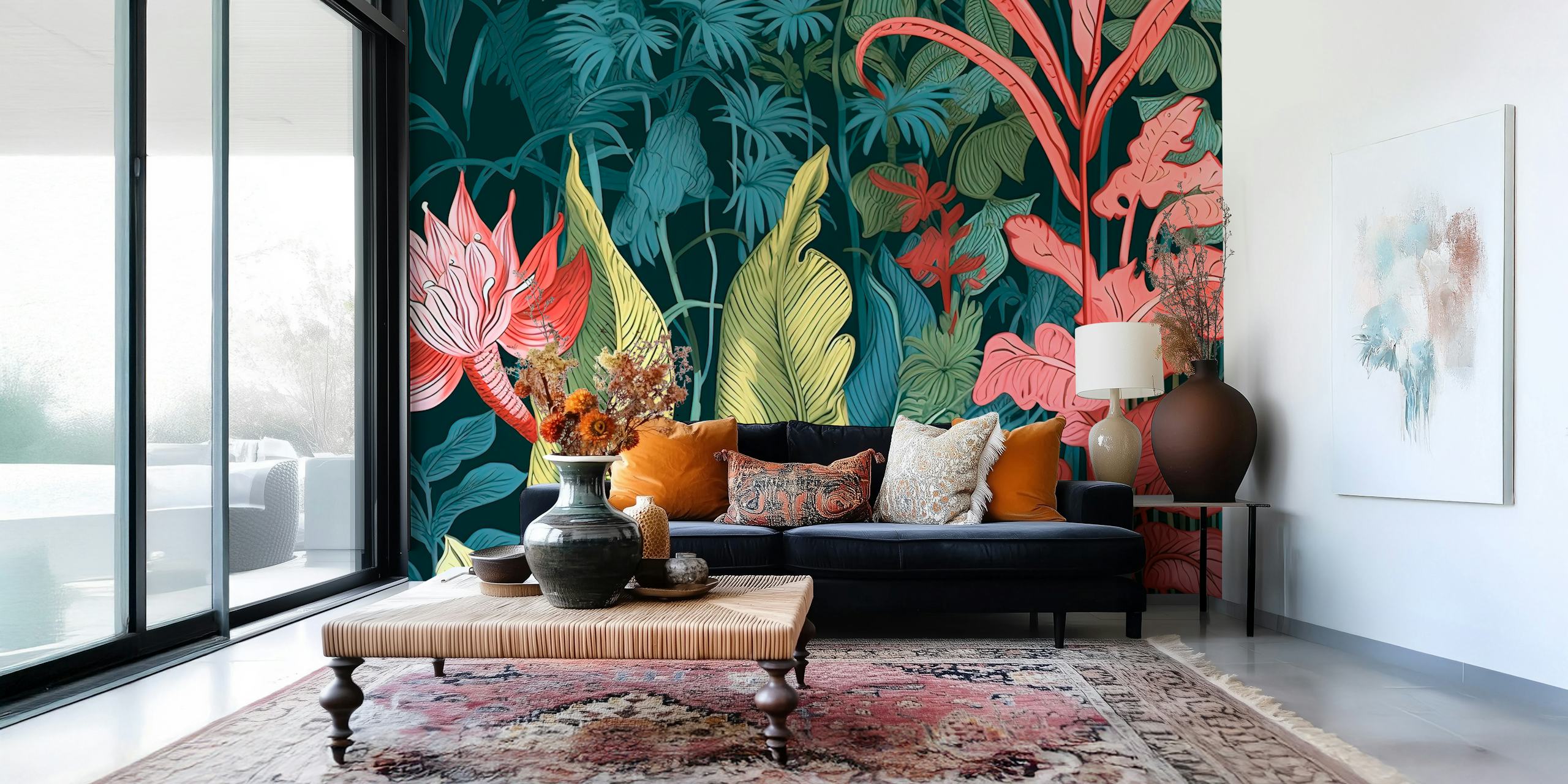 Fotomural floral colorido con ambiente nocturno