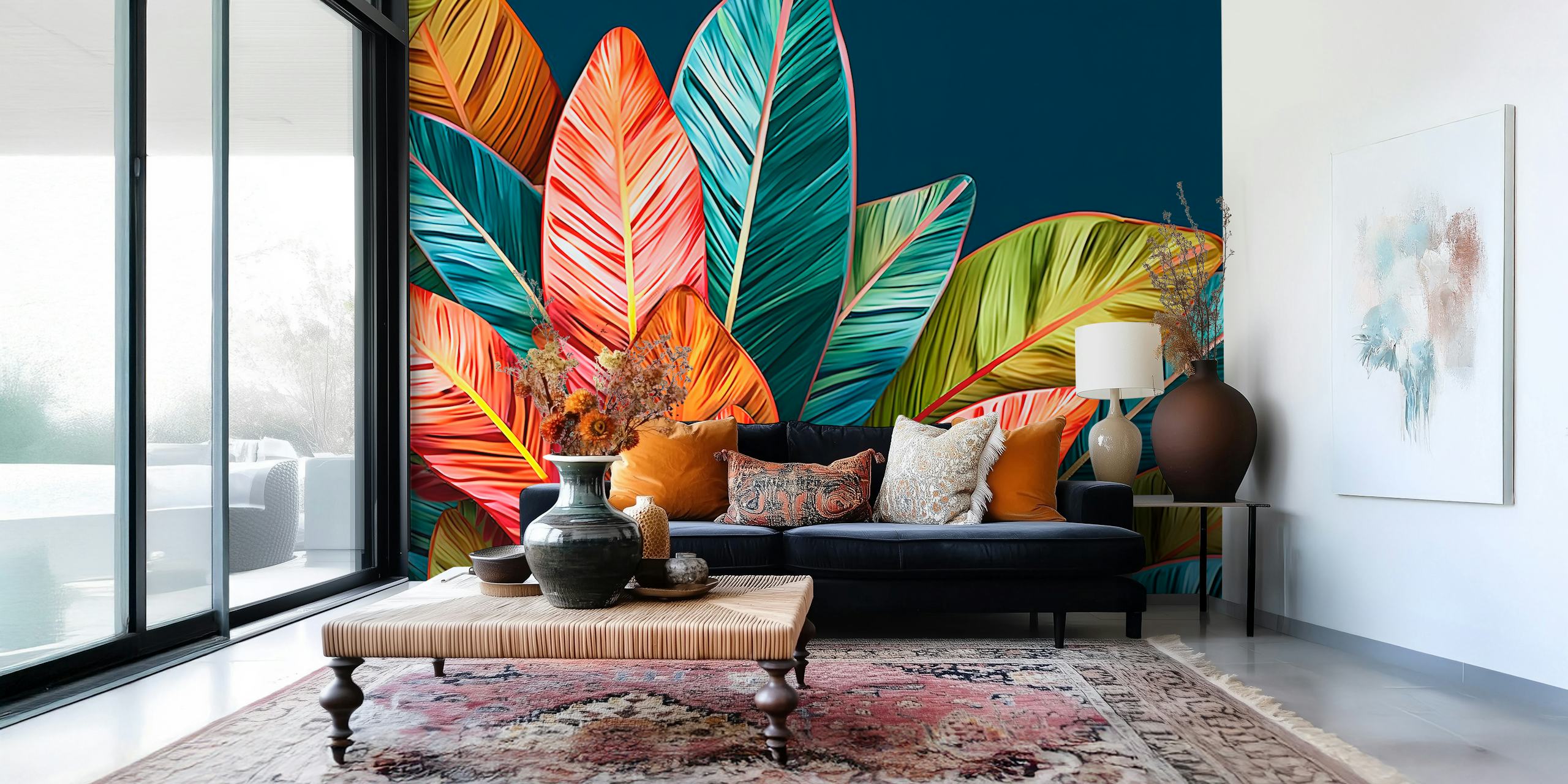 Ταπετσαρία Colorful Lined Palm Leaves σε ένα δωμάτιο