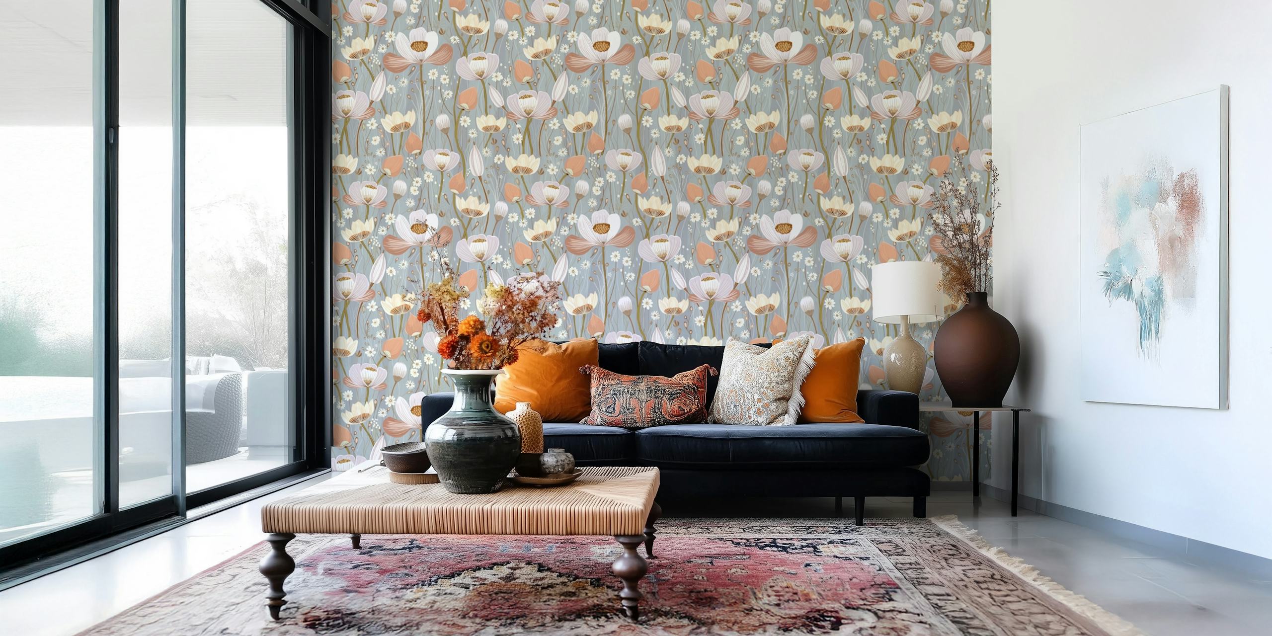 Romantic Pink Garden wallpaper in a room