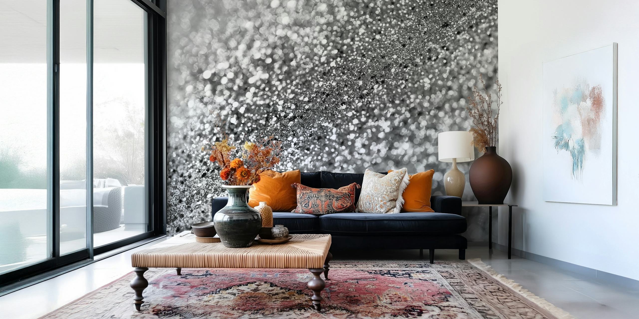 Silver Gray Bokeh Glitter wall mural with sparkling light effect