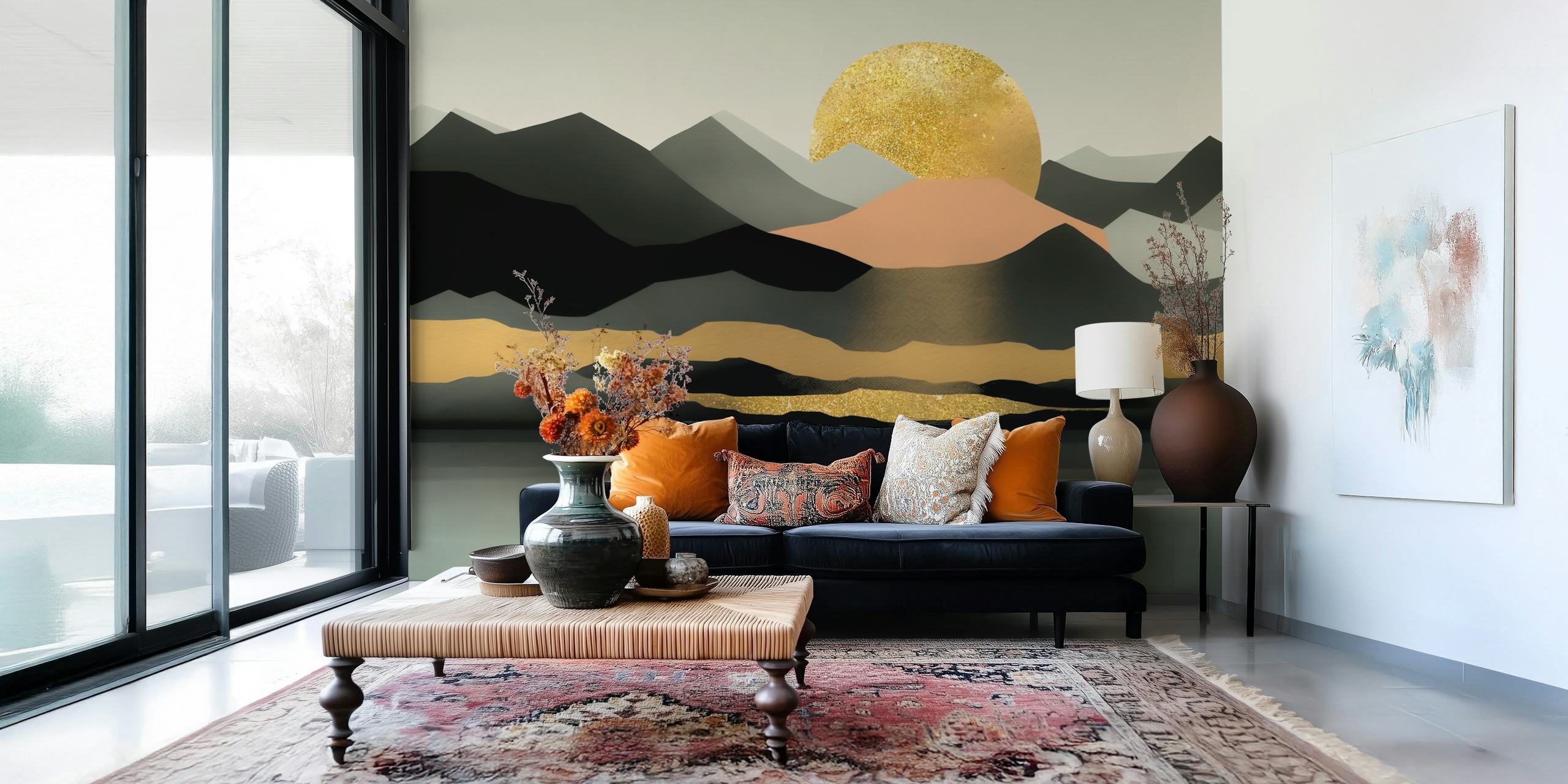 Golden Moon Rise wallpaper in a modern room