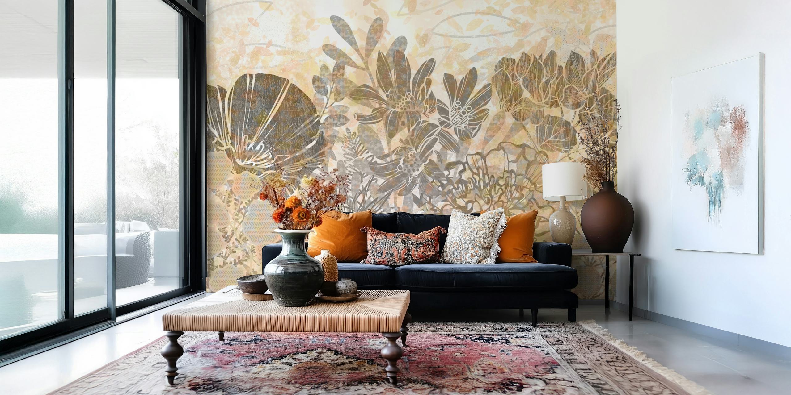 The Golden Garden wallpaper displayed in a room