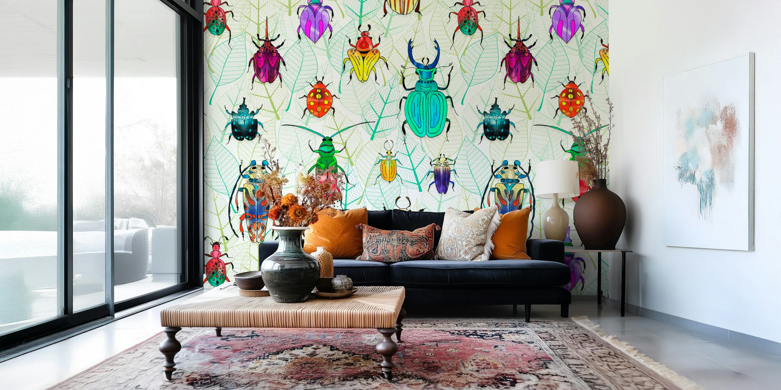 Colorful beetles Tapete in einem Raum angezeigt