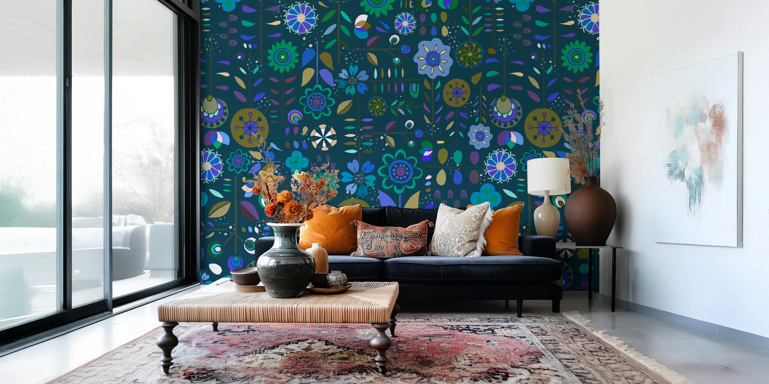 Blue Scandinavian Flowers wallpaper design