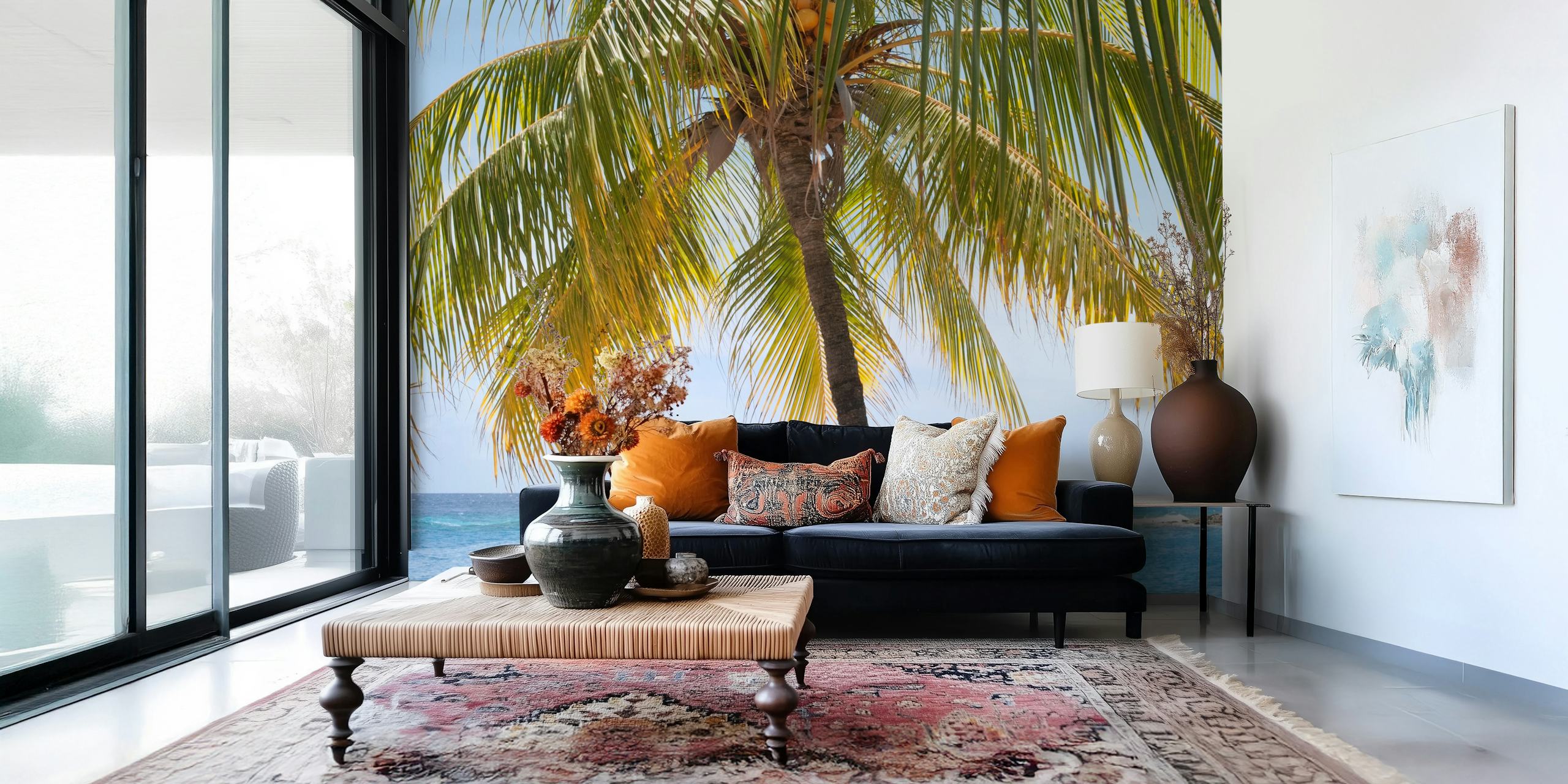 Caribbean beach with palm tree wall mural