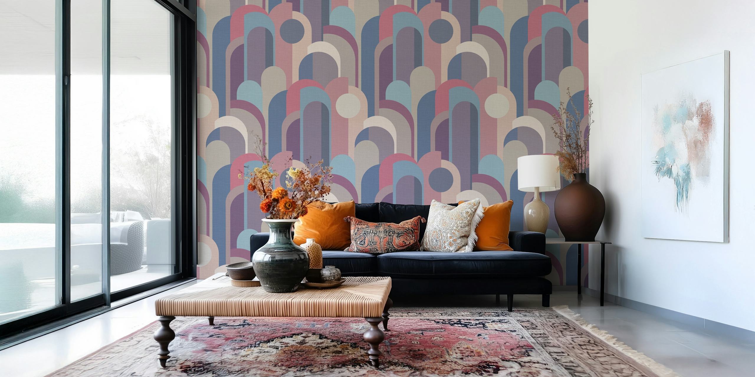 Abstract Geo Mauve Beige Blue dizajn tapeta