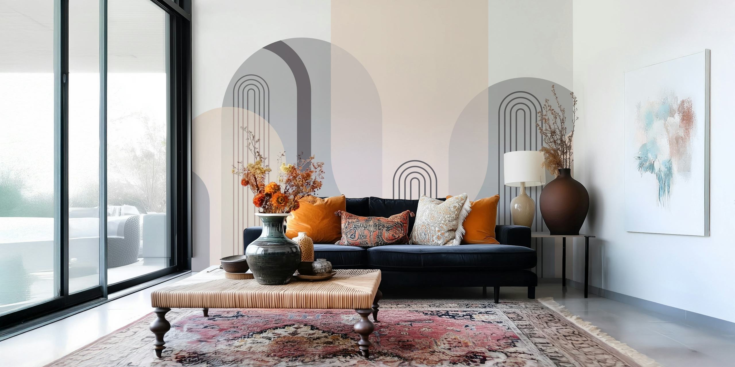 Papel de parede Mid Century Neutral Tones em um quarto