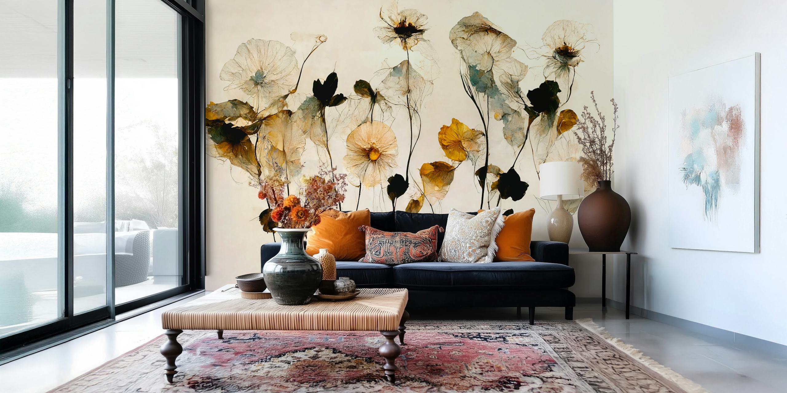 Papel de parede Beautiful Dry Flowers em um quarto