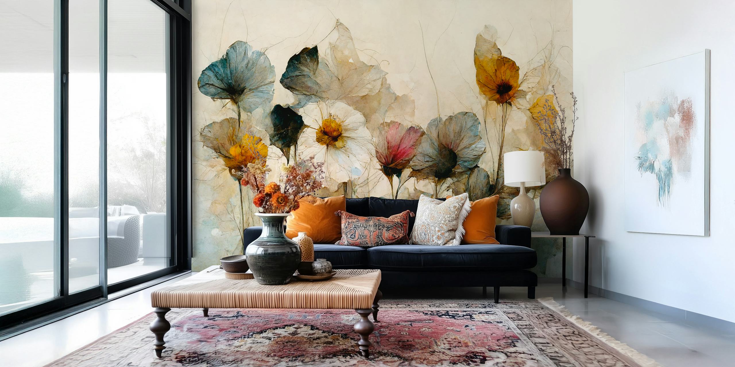 Papel de parede Dry Flower Bouquet em um quarto