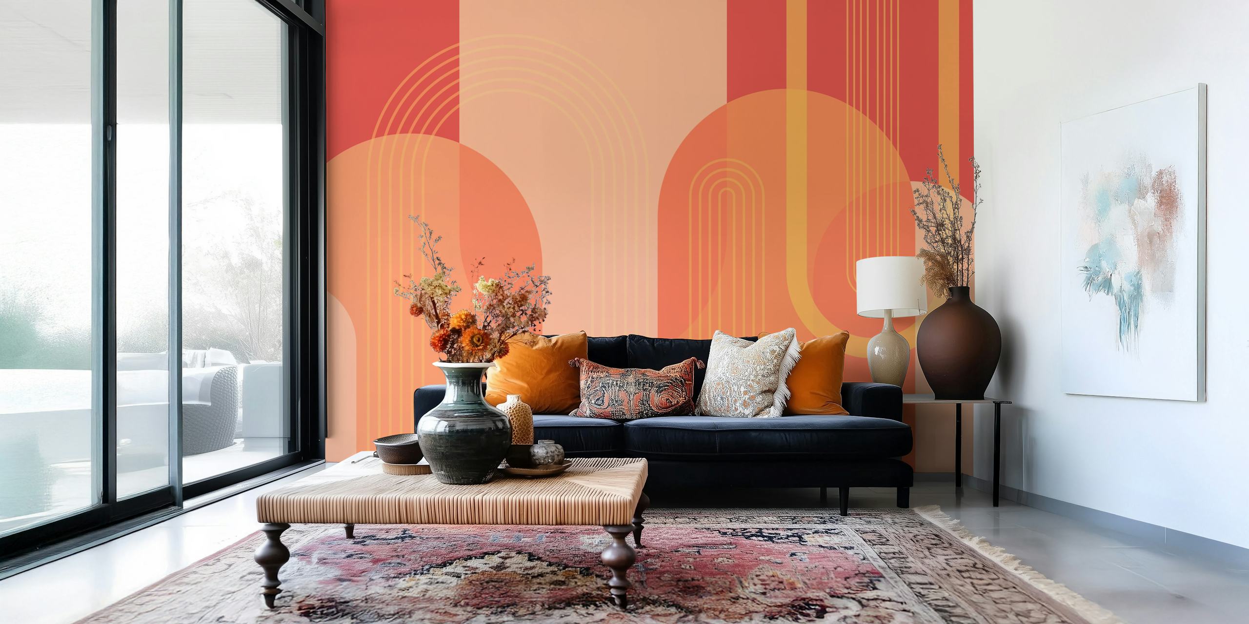Diseño de papel tapiz Mid Century Arches Tangerine