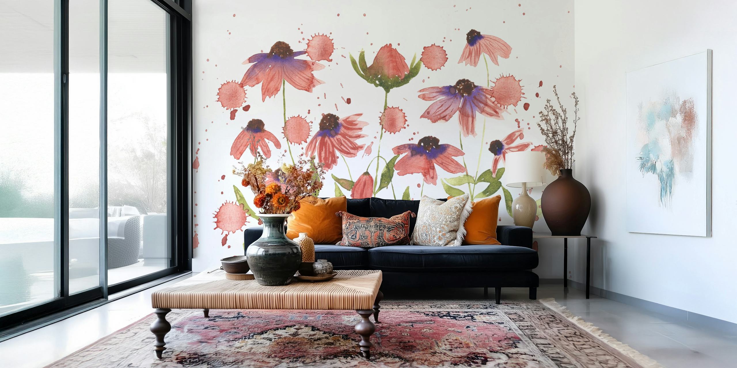 Maroon watercolor flowers papel de parede no quarto