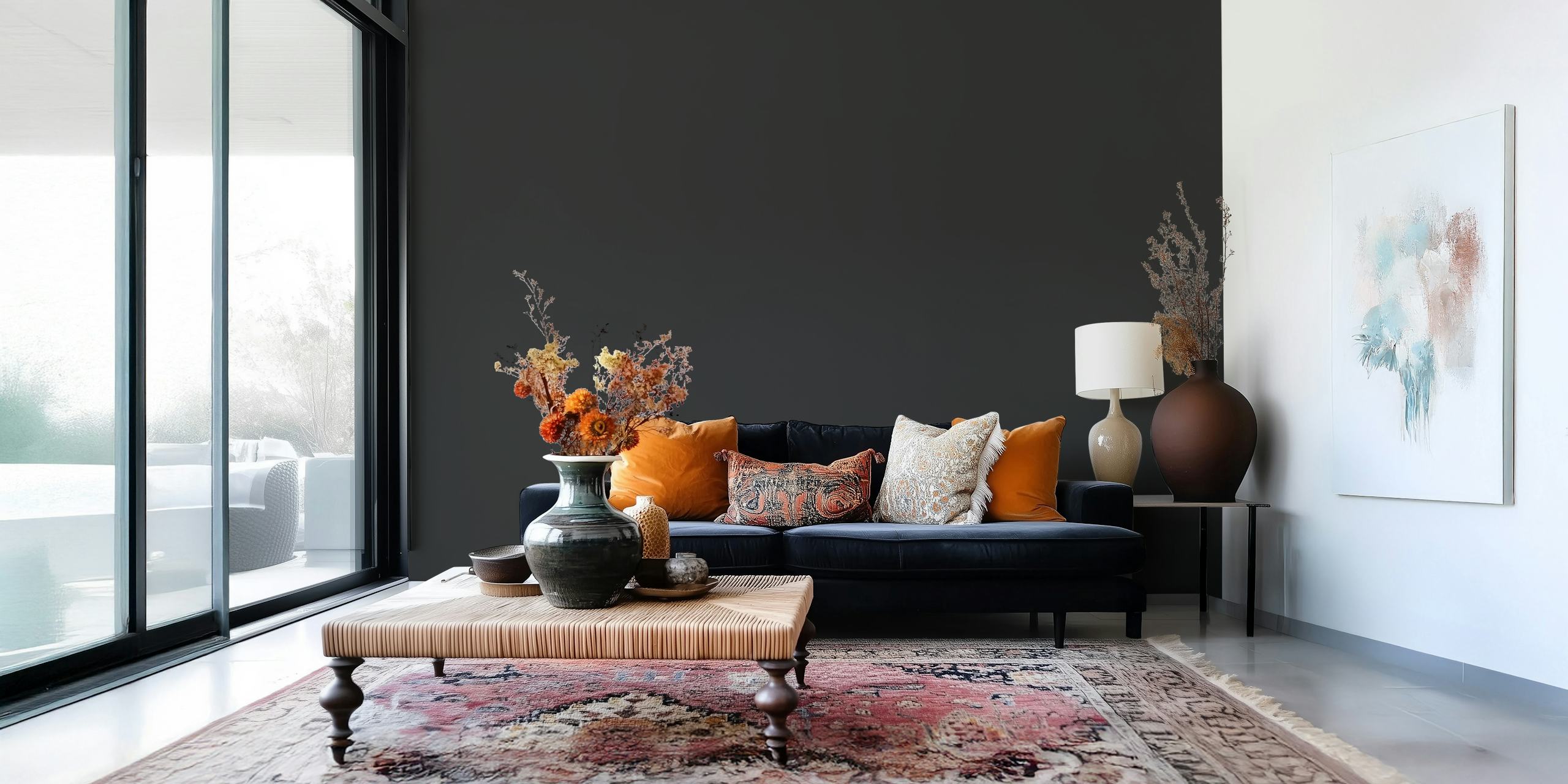 Light black wallpaper in modern room setting