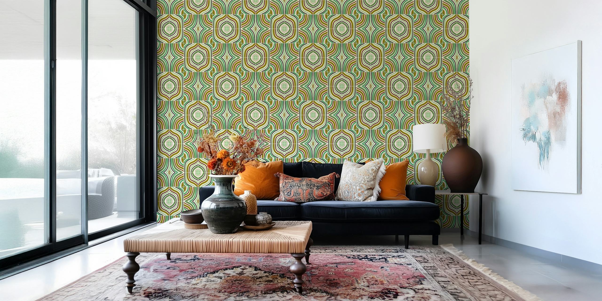 Jade Retro Rainbow Tiles tapetti huoneessa