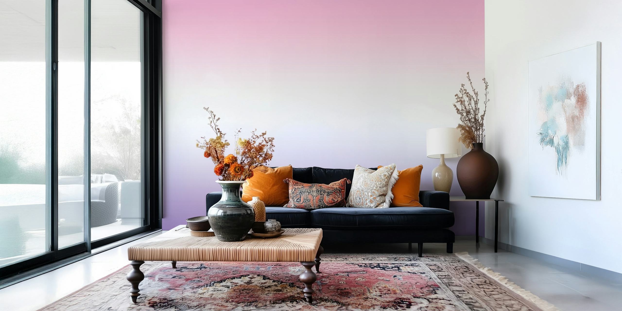 Pink and Purple Pastel Ombre Tapete in einem Raum