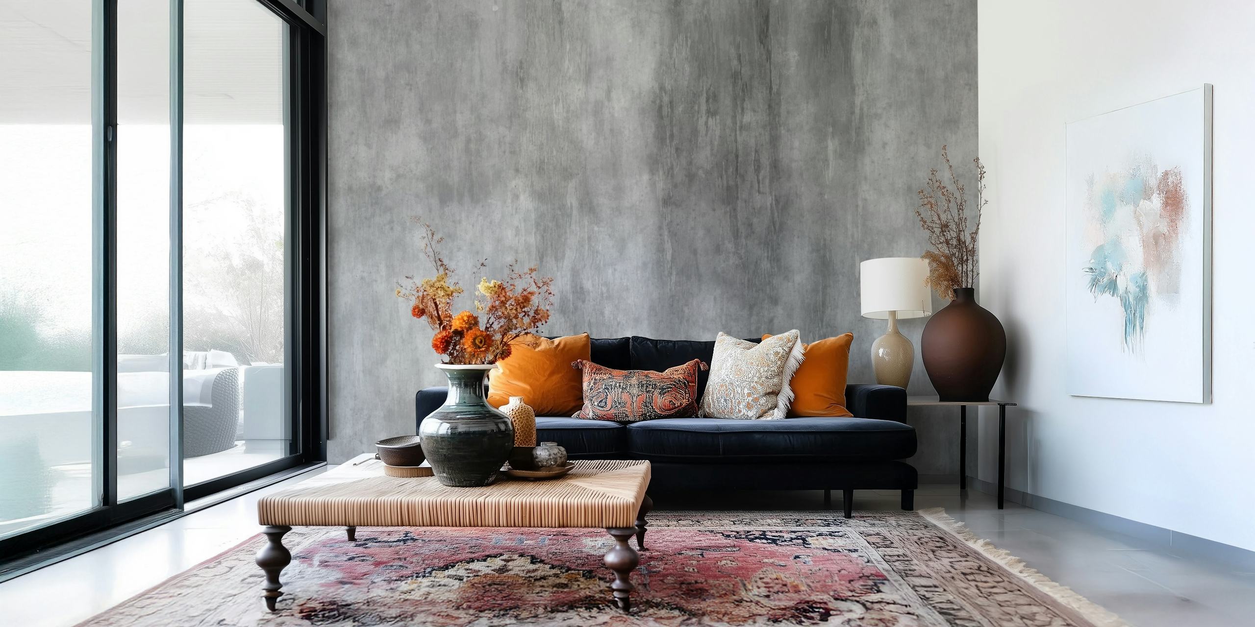 Ταπετσαρία Concrete Wall Grey σε ένα δωμάτιο