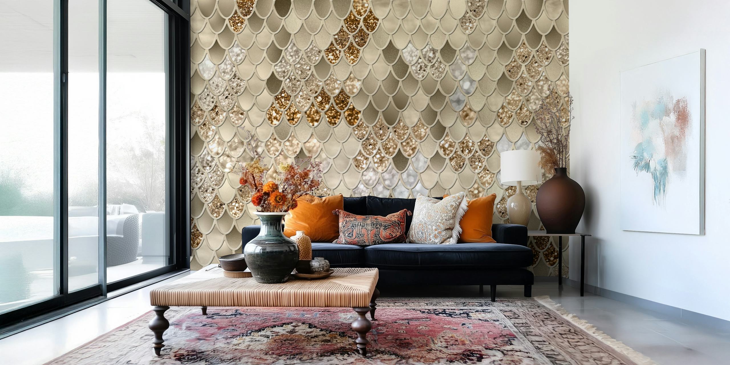 Mermaid Scales Glam wallpaper in a room