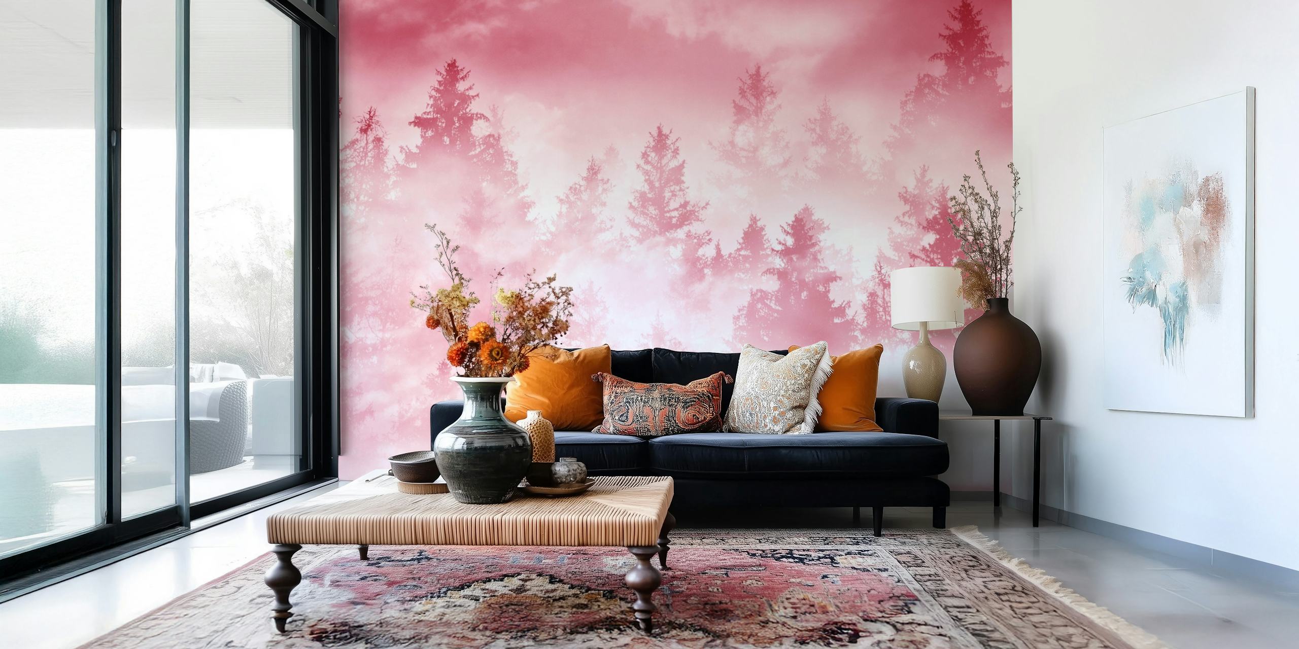Viva Magenta Forest Dream Tapete in einem Raum