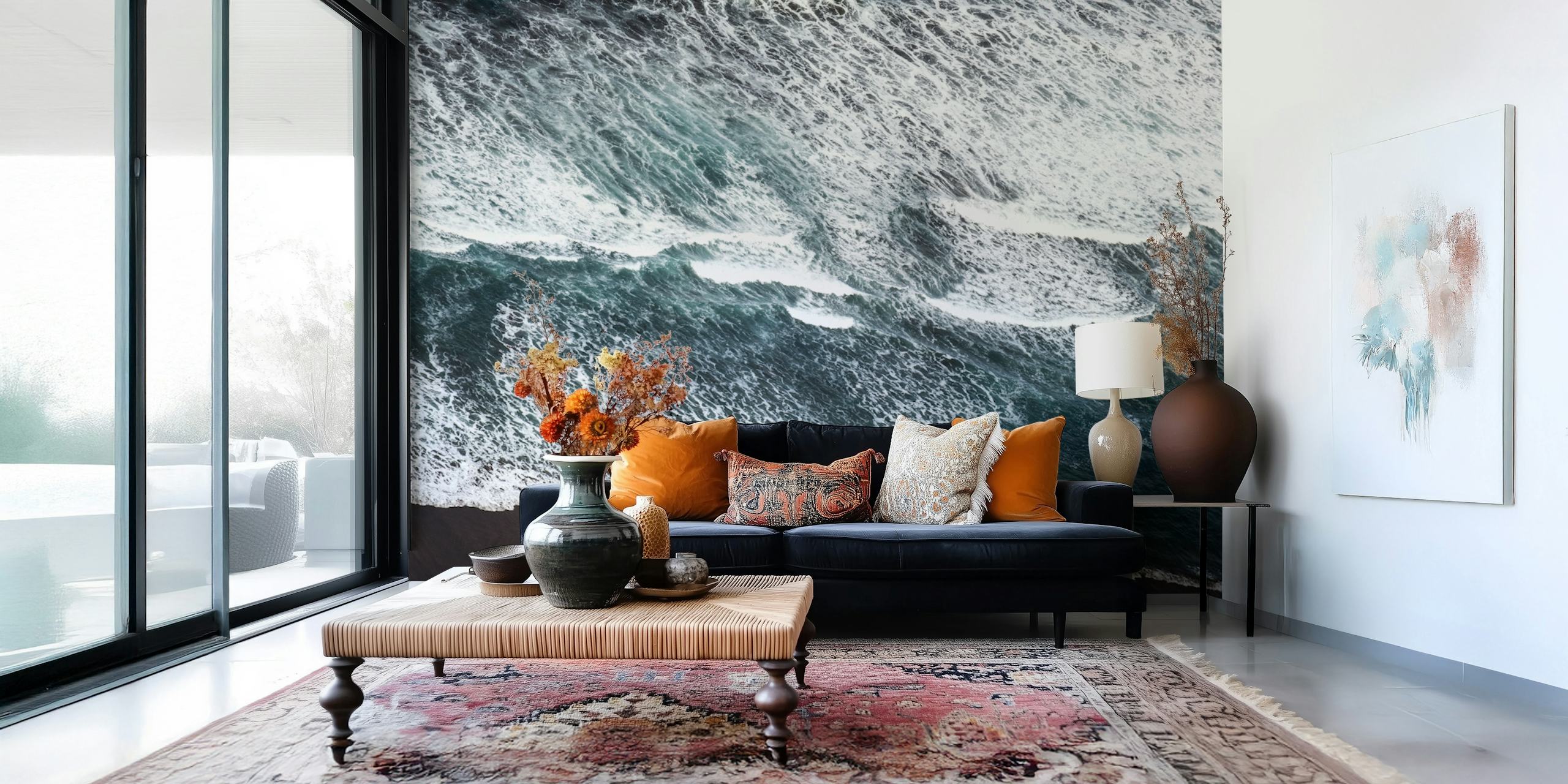 Aerial view Atlantic Ocean behang in een kamer