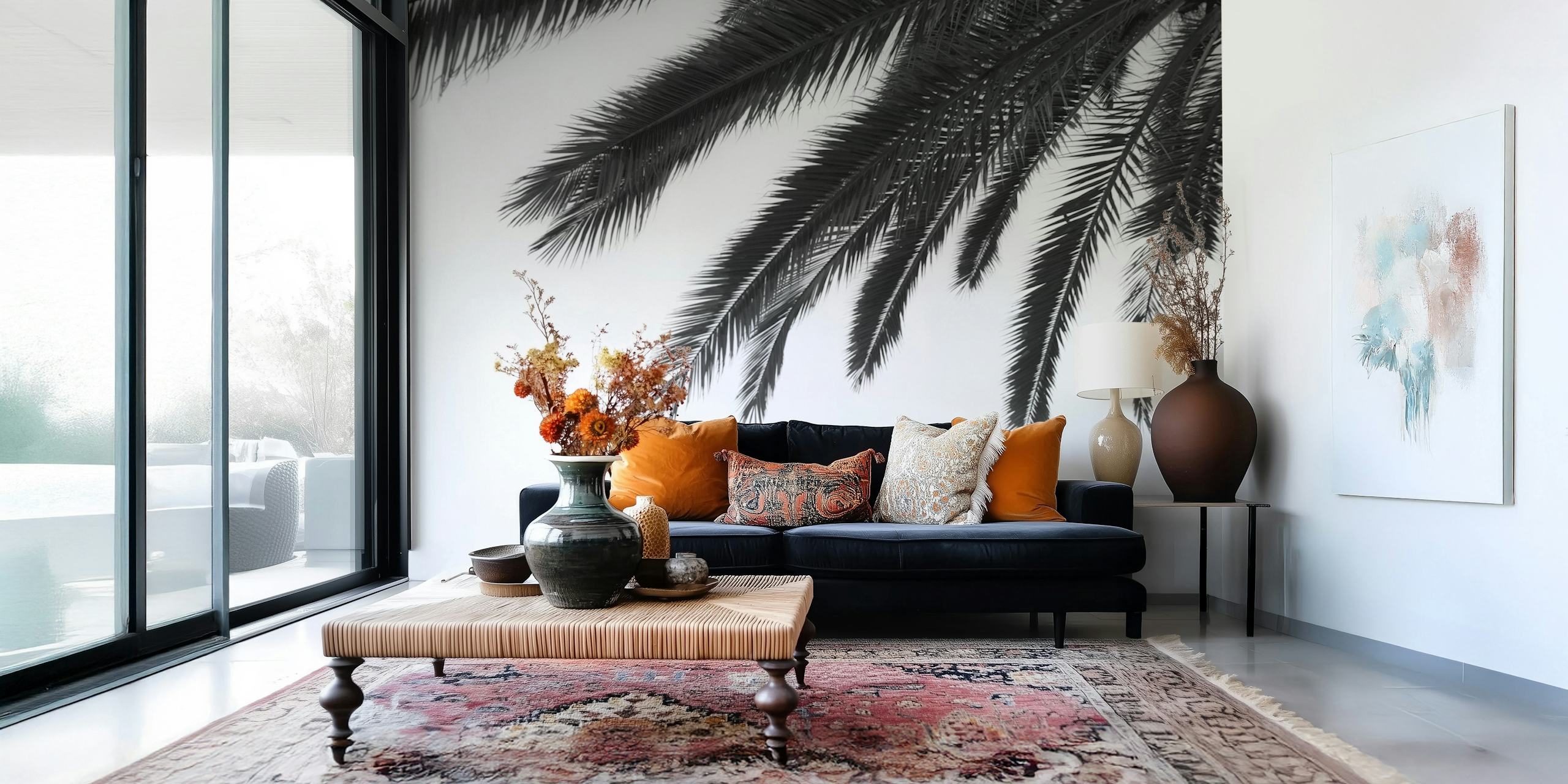 Dreamy Palms 2 tapetti modernissa huoneessa