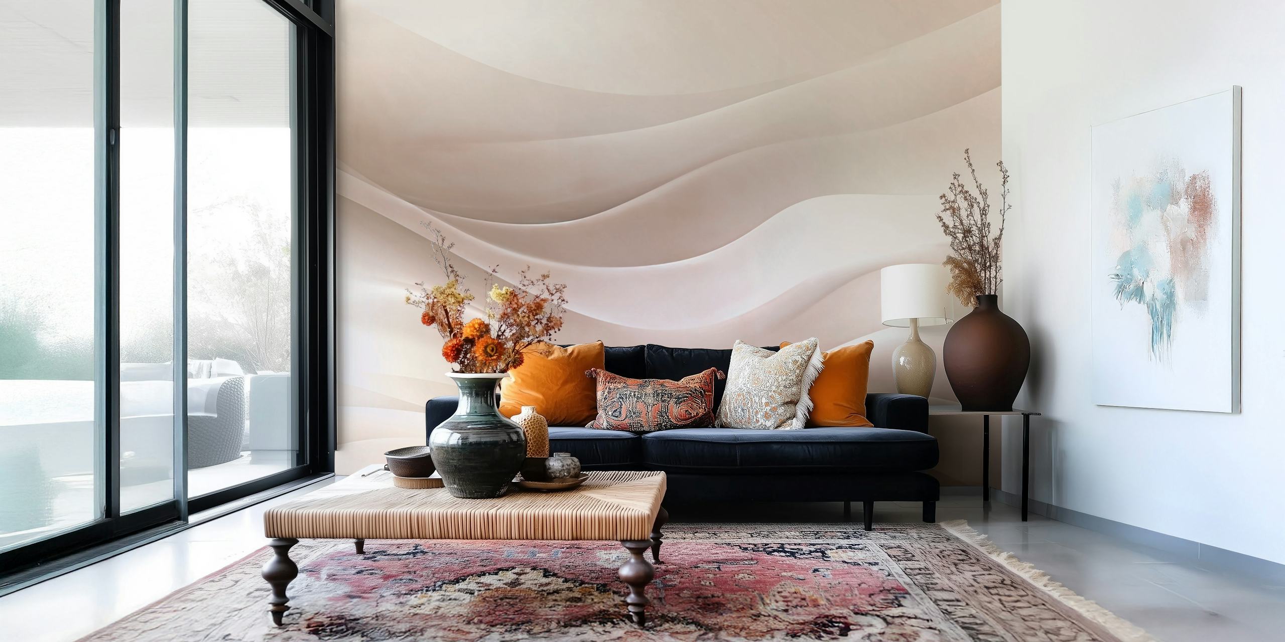 Soft wave pattern in beige tones wallpaper