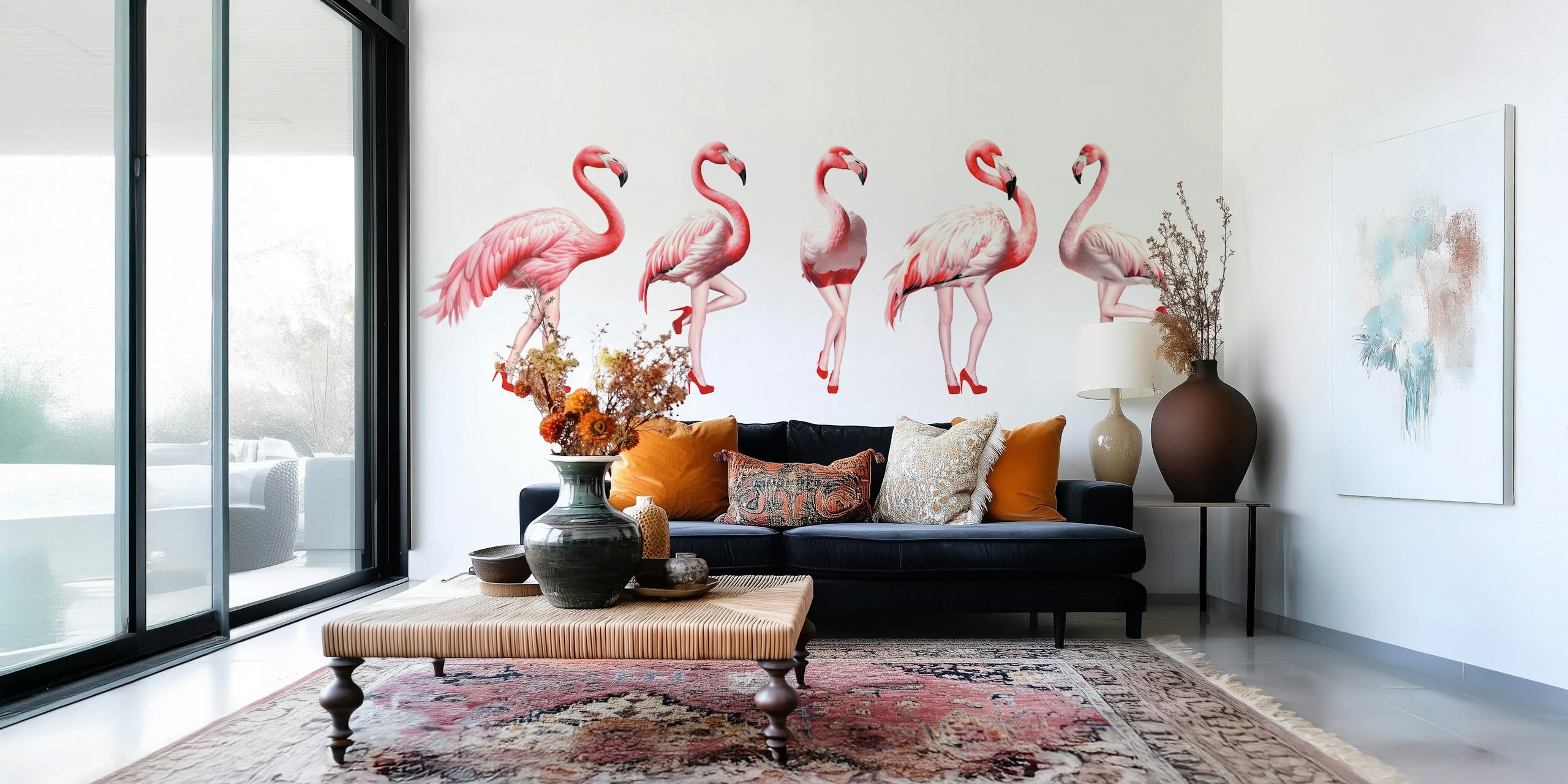 Cheeky flamingos tapet i et rom