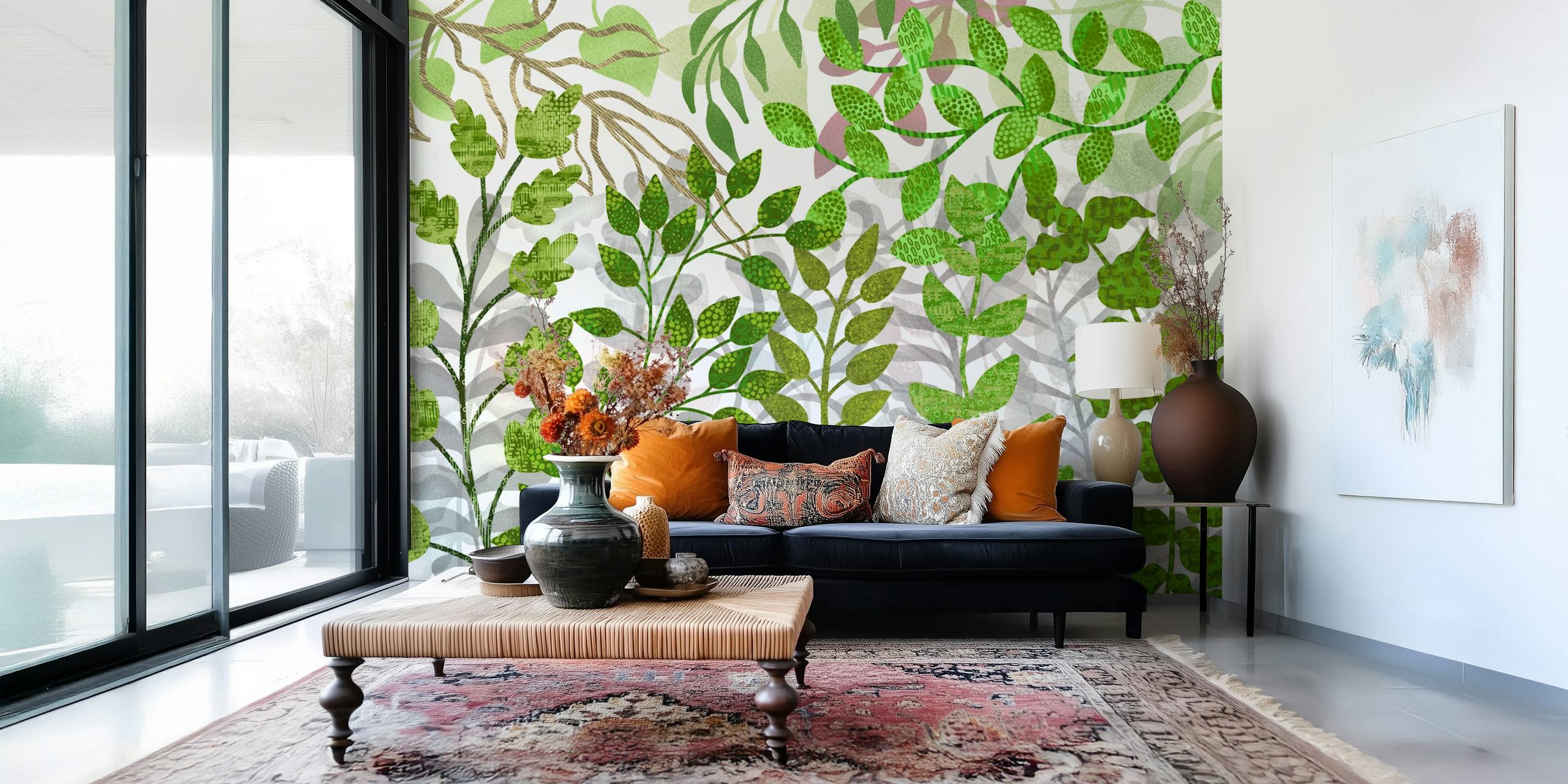 Behang Leaves Design Art 2 in een modern interieur