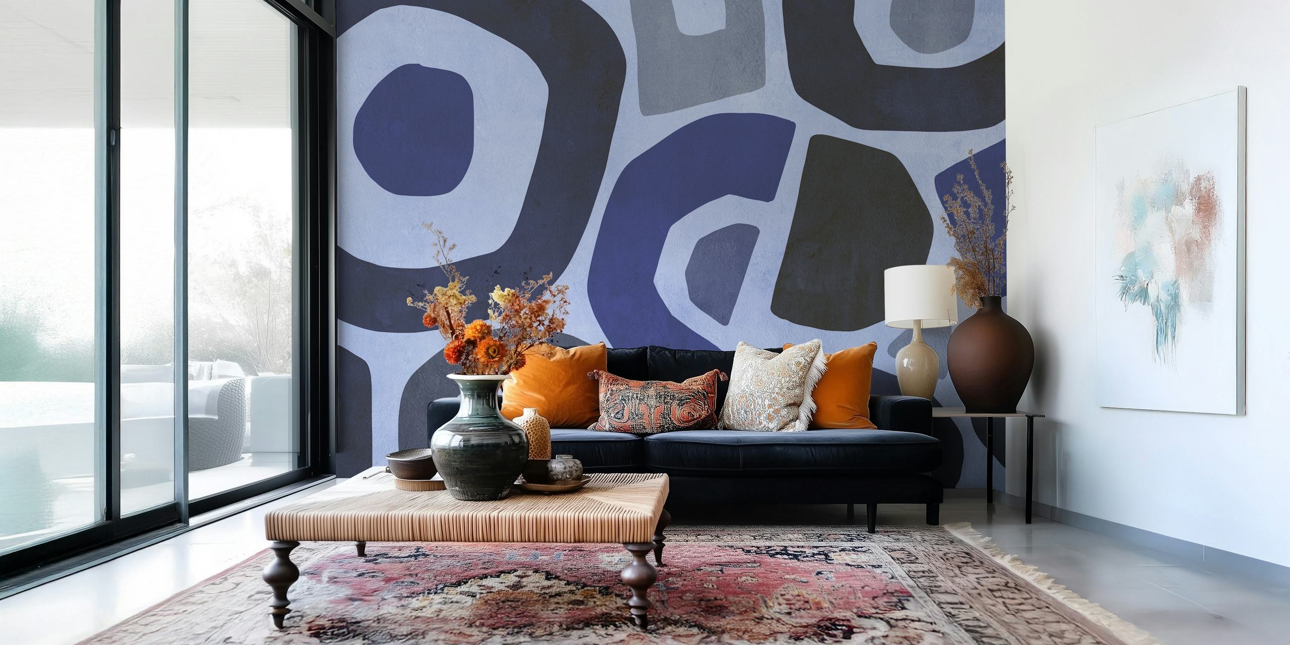 Navy Blue Abstract Wallpaper Design i ett rum